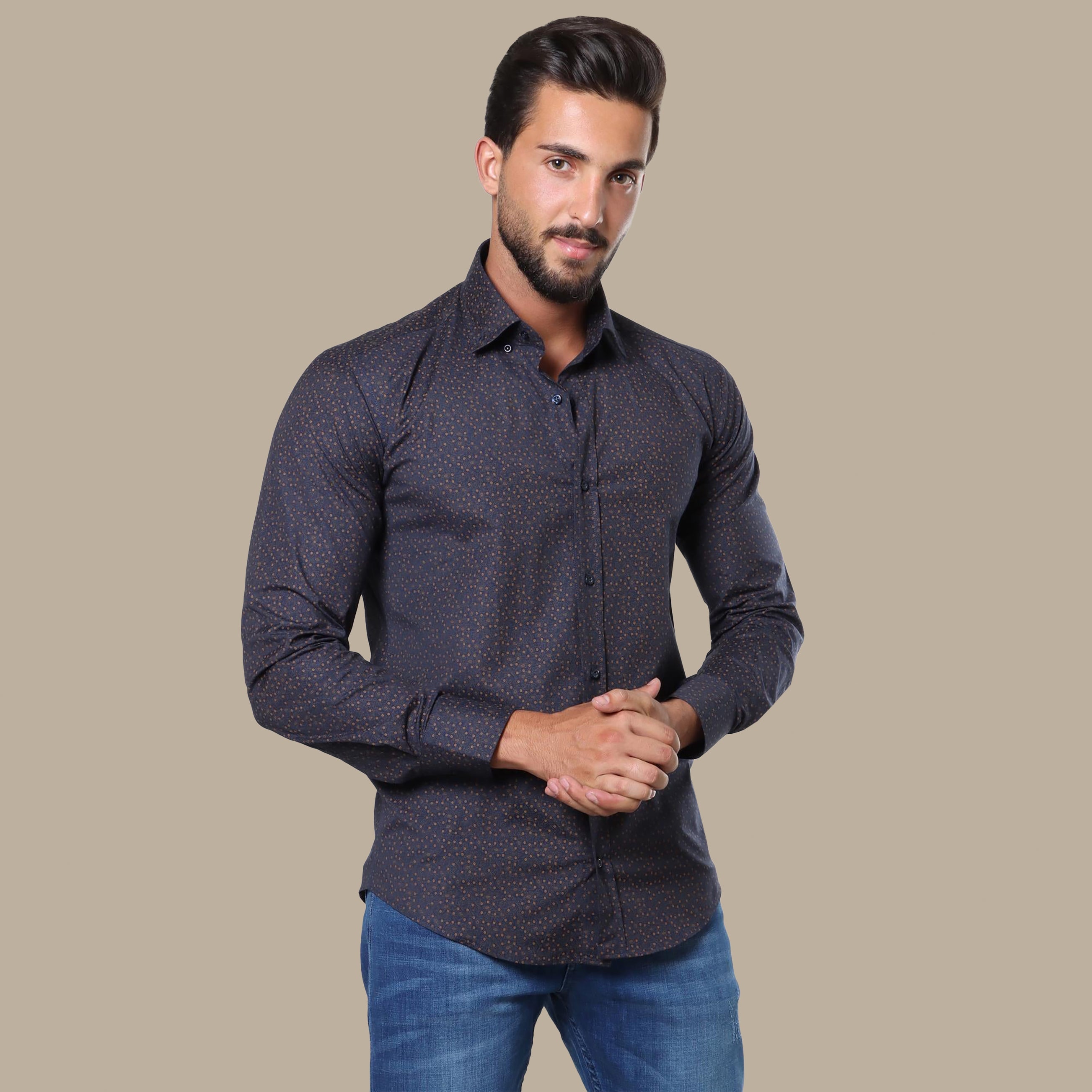 Navy Havan Paisley Print Lycra Shirt