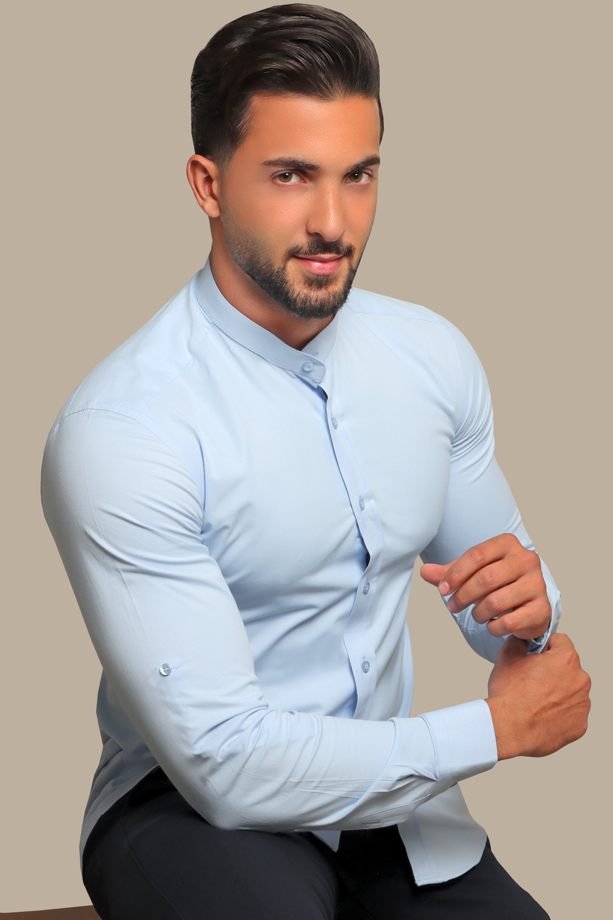 Light Blue Lycra Col Mao Casual Shirt