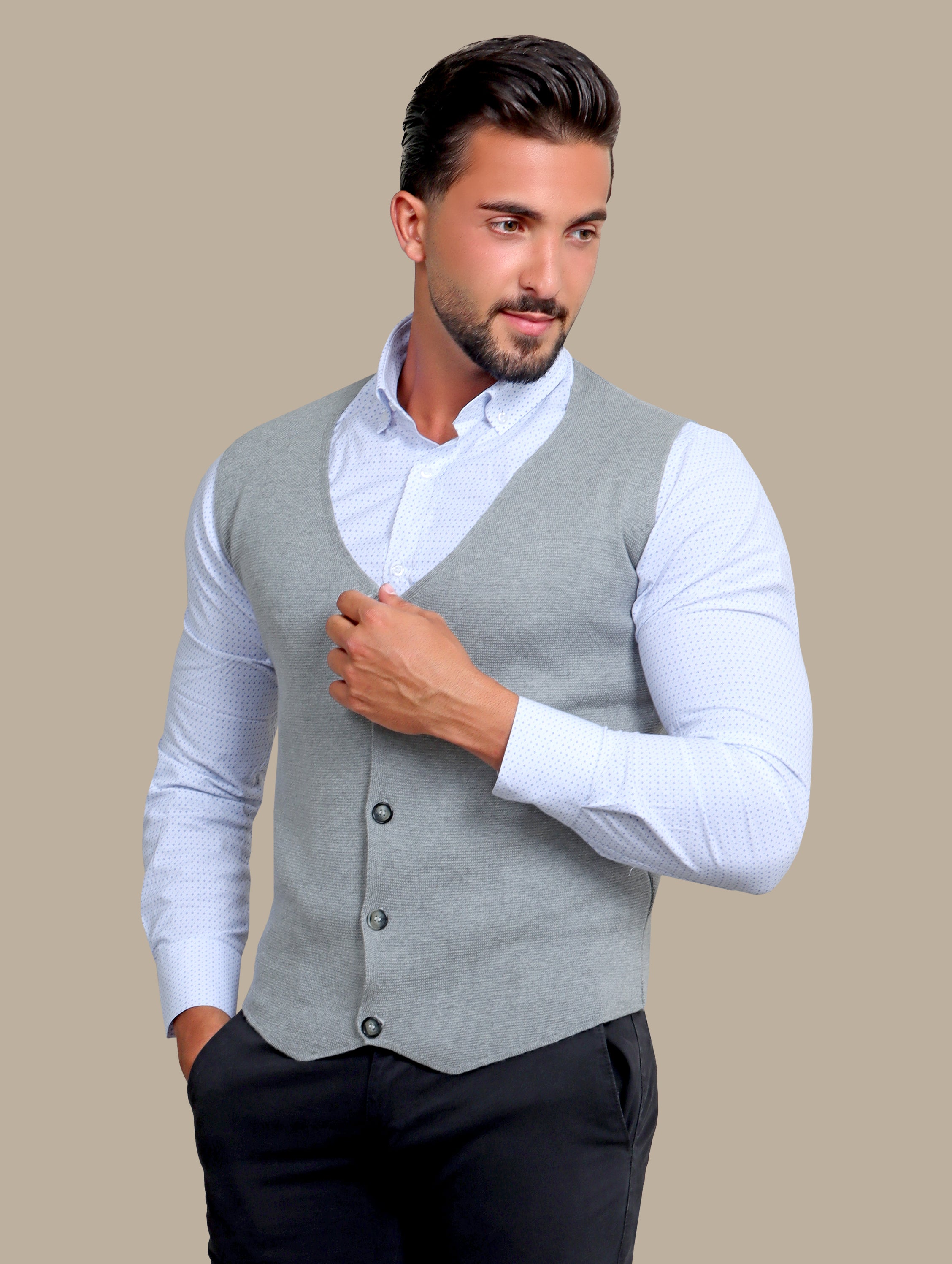 Vest Cotton Casual 5 Buttons | Light Gray