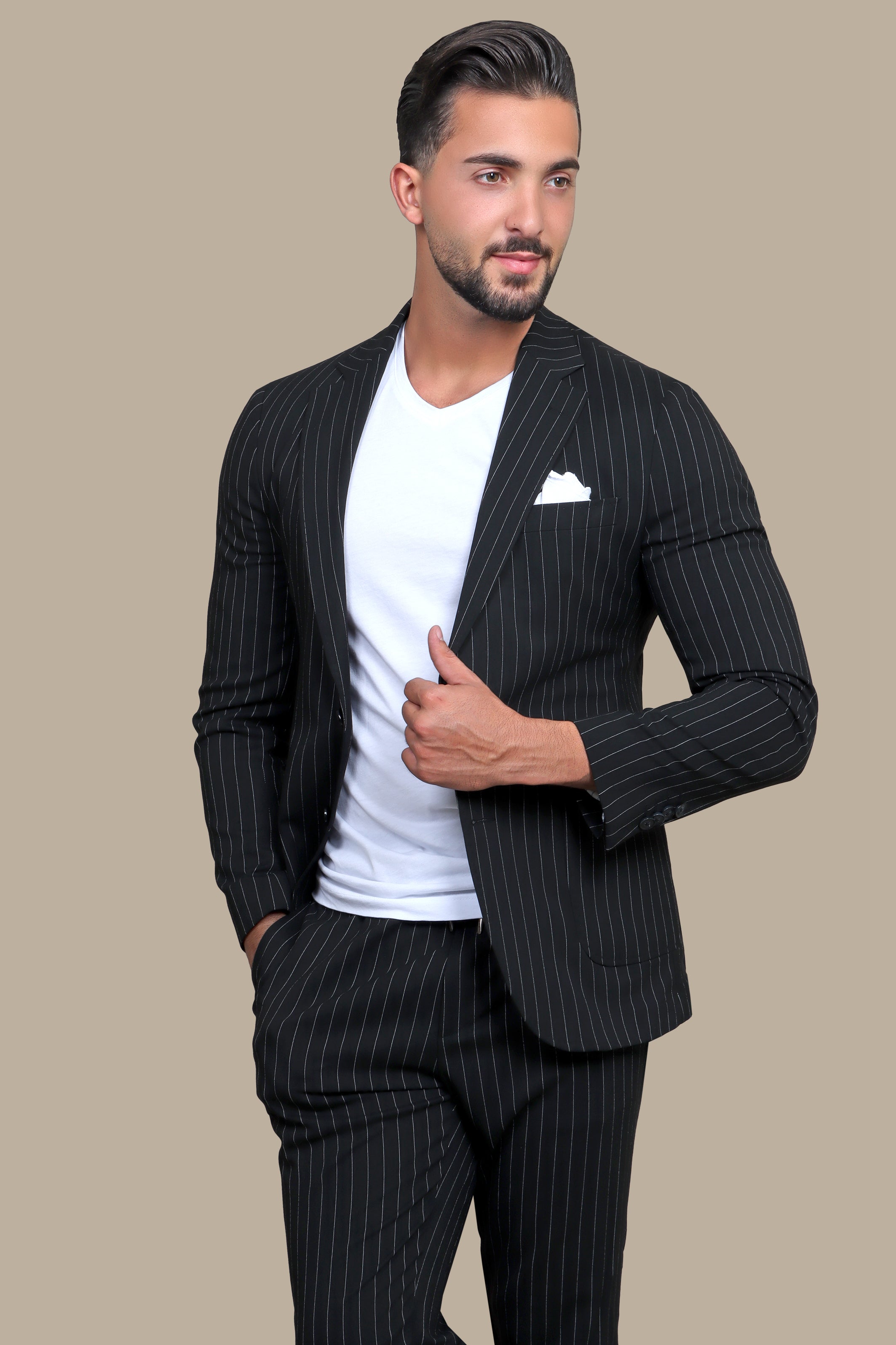 Travel Suit Pinstripe Notch Lapel