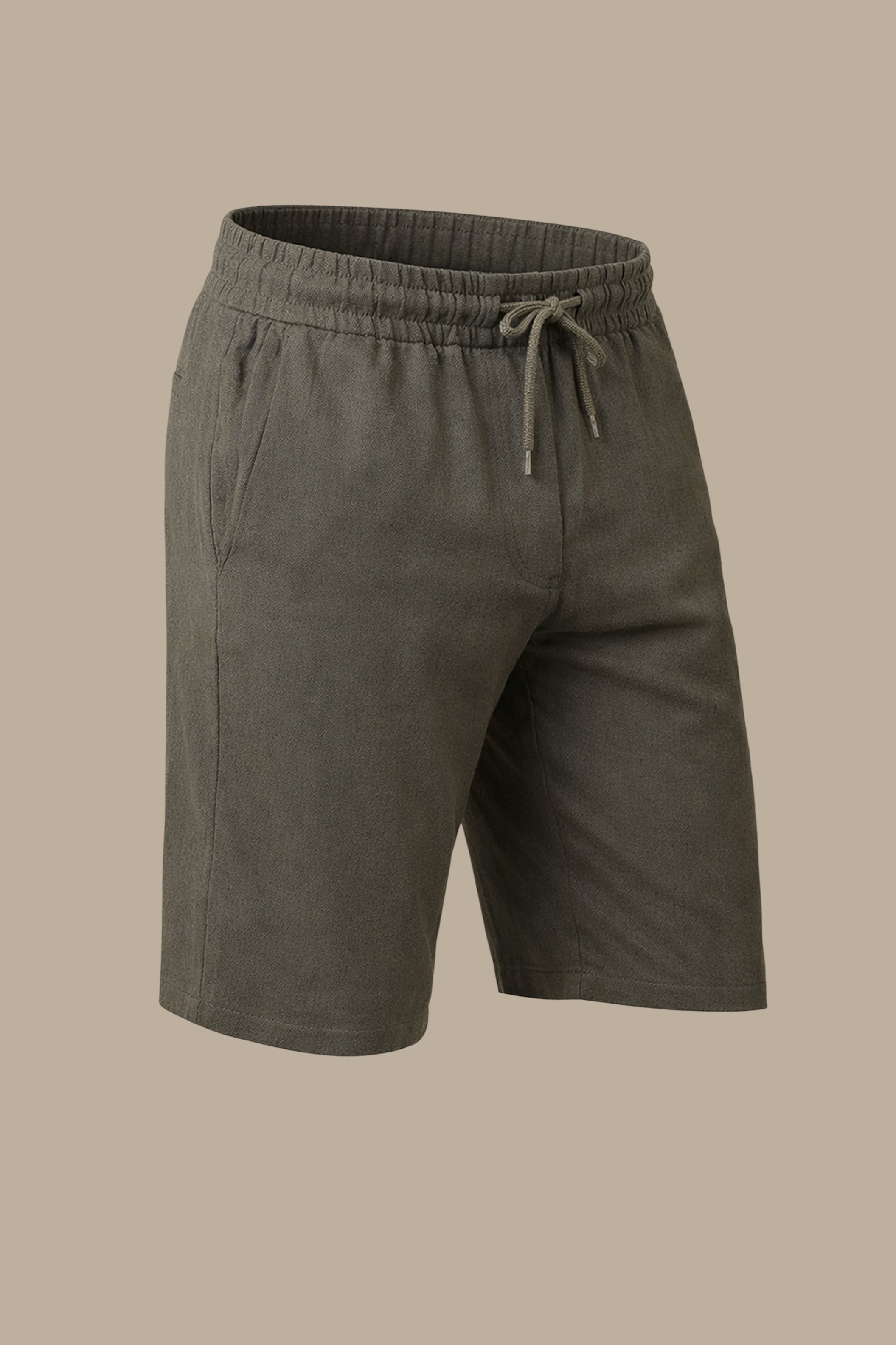 Khaki Basic Linen Shorts