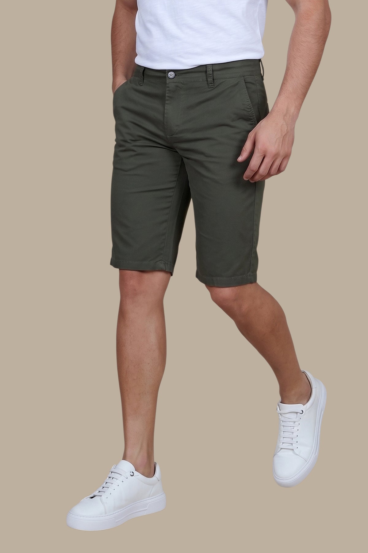 Green Plain Slim Fit Chino Shorts