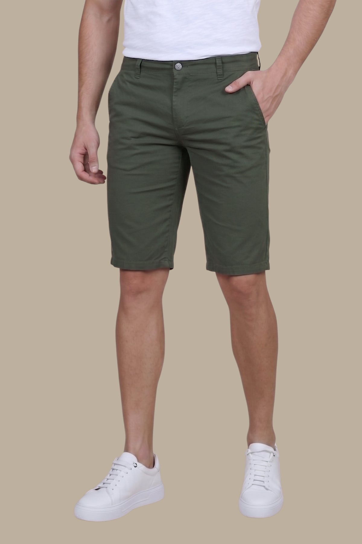 Green Plain Slim Fit Chino Shorts