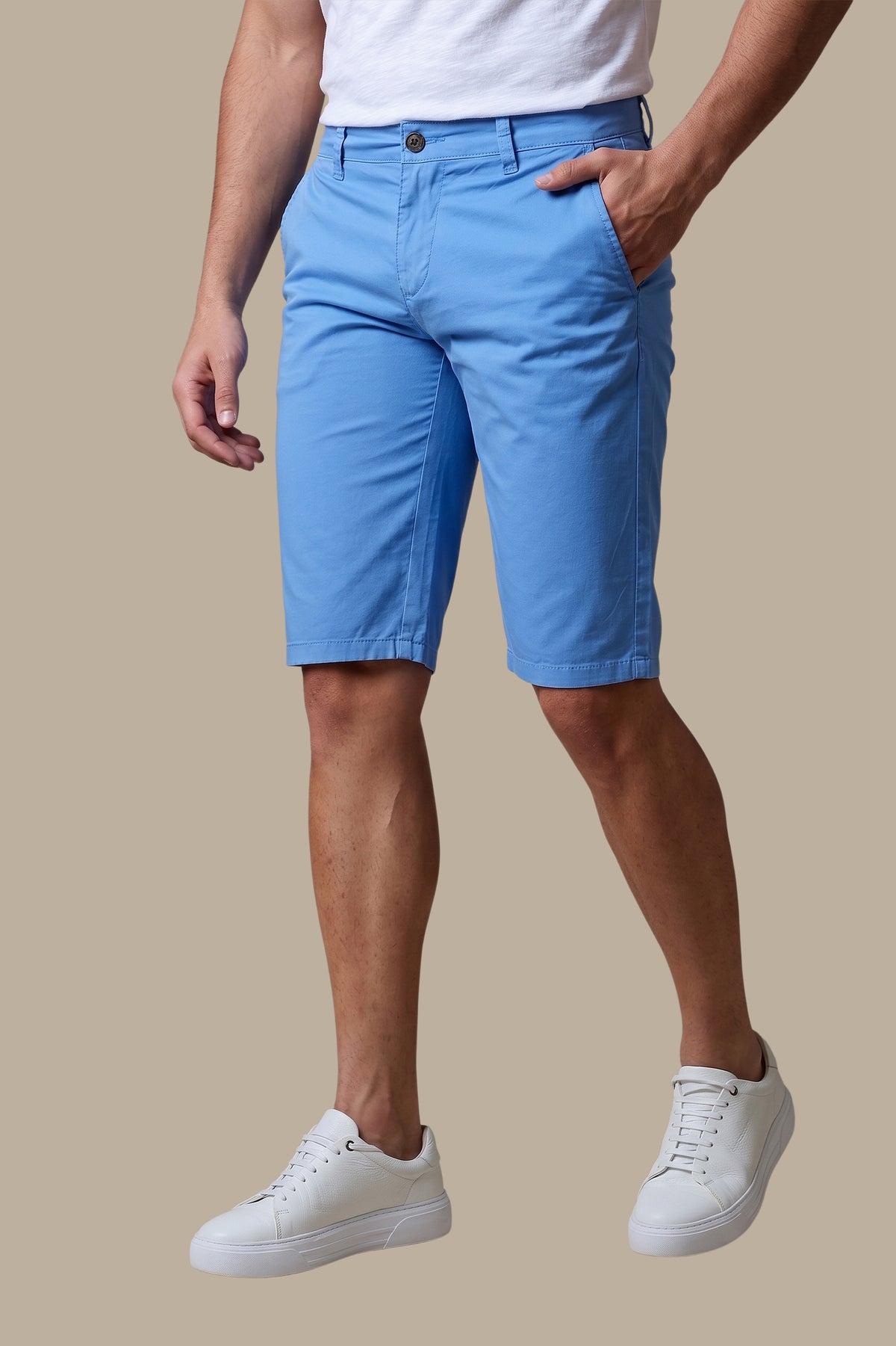 Blue Plain Slim Fit Chino Shorts