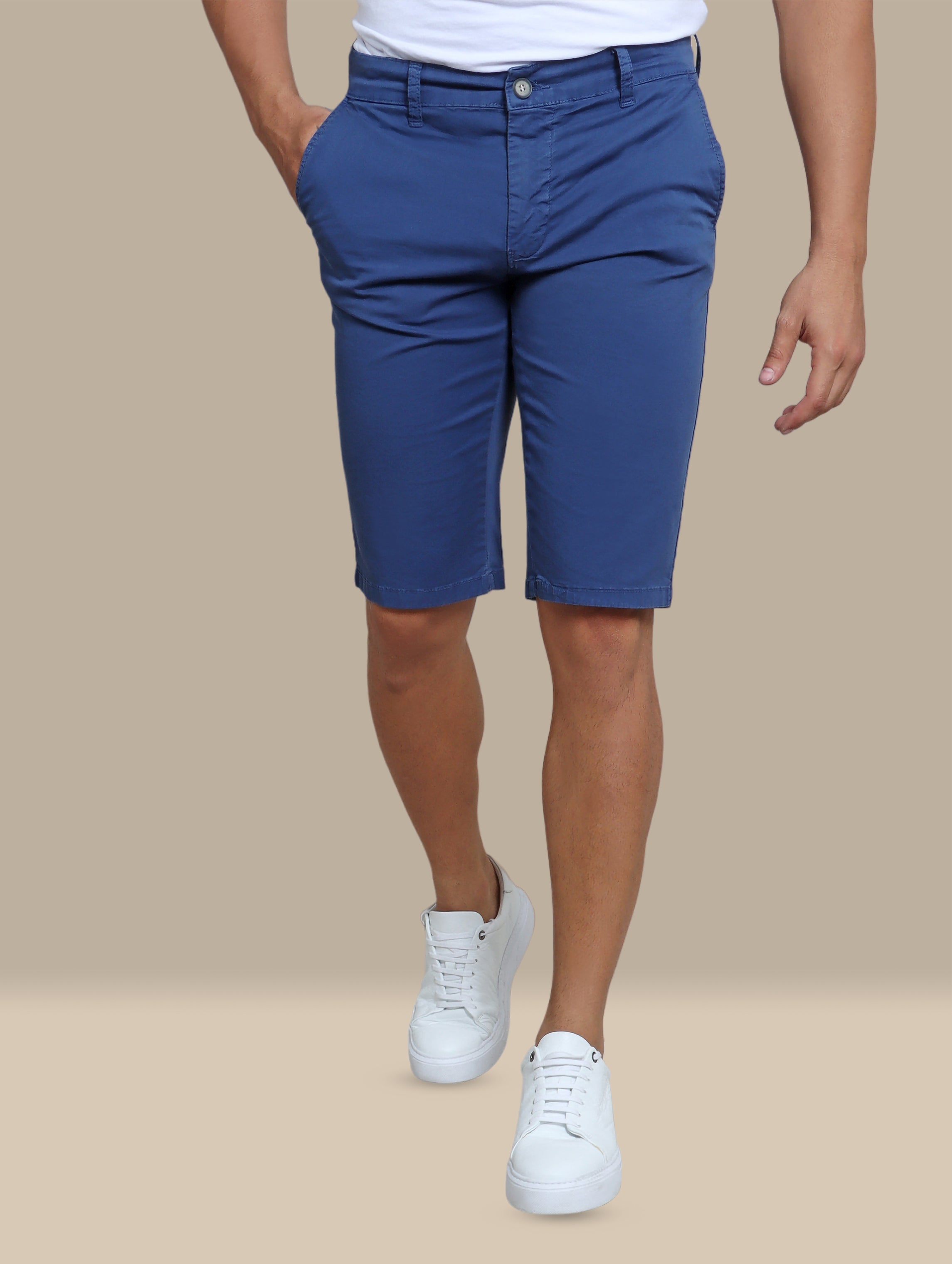 Sleek Comfort: Slim Fit Dark Blue Chino Shorts