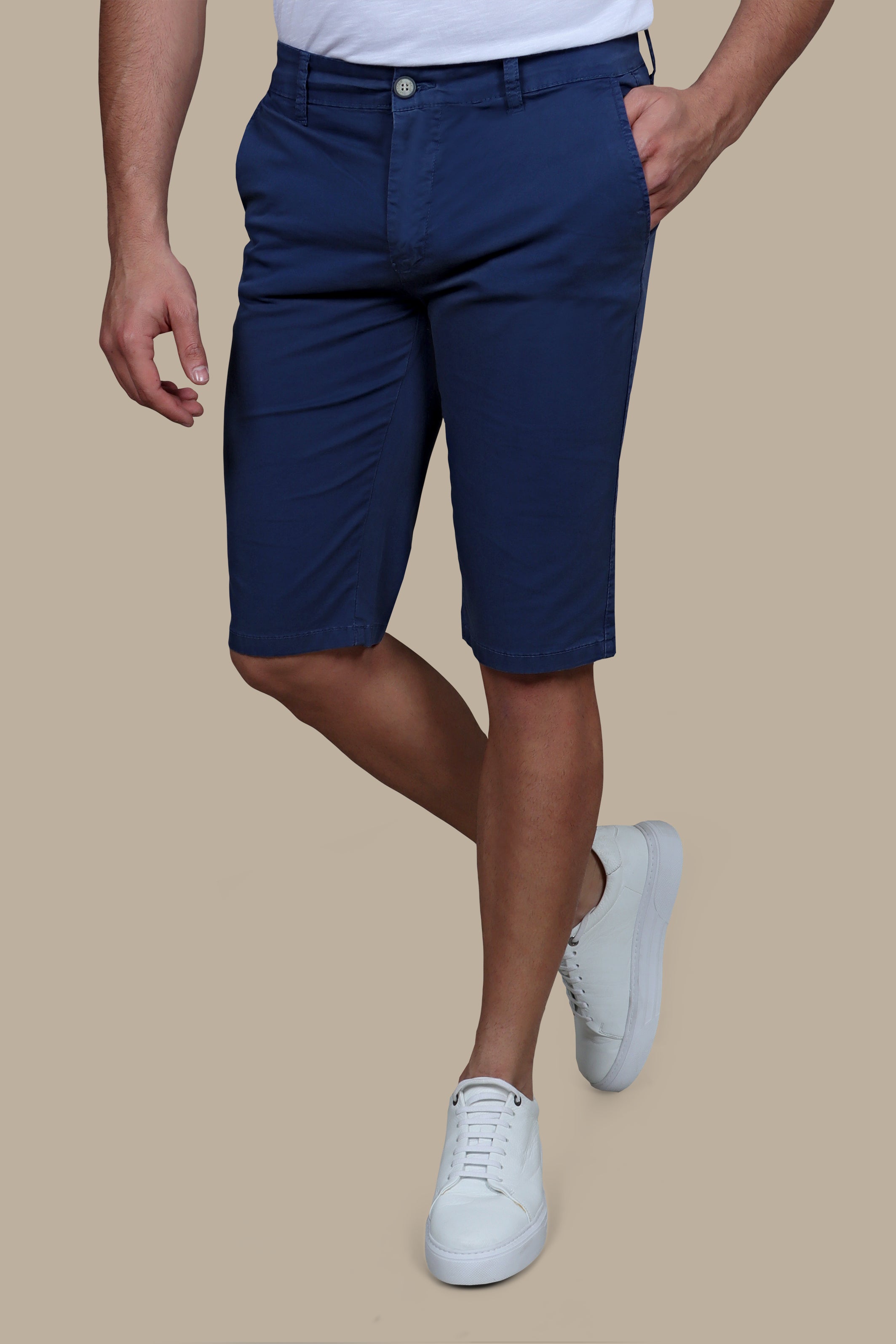 Sleek Comfort: Slim Fit Dark Blue Chino Shorts