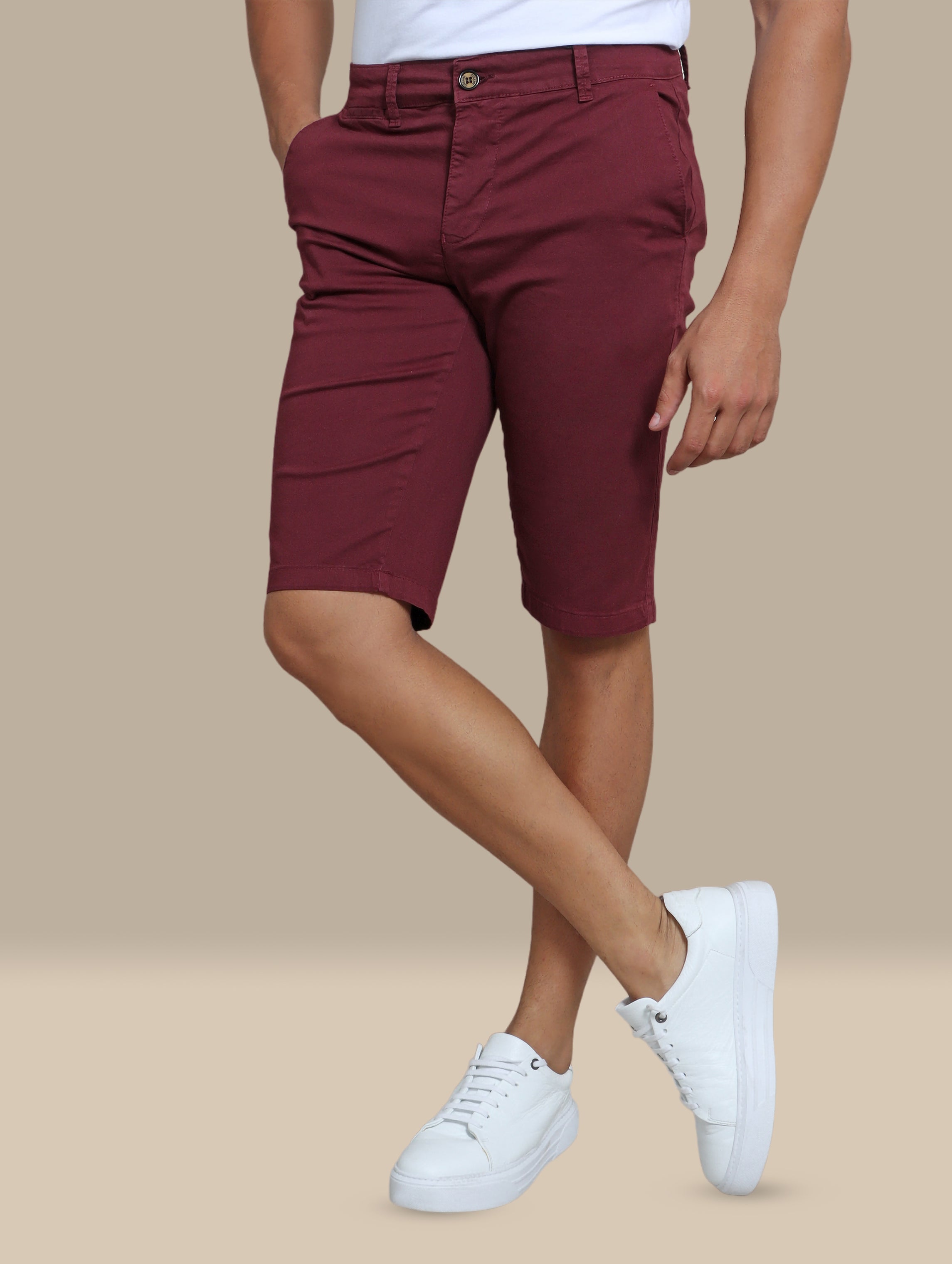 Burgundy Elegance: Tailored Slim Chino Shorts