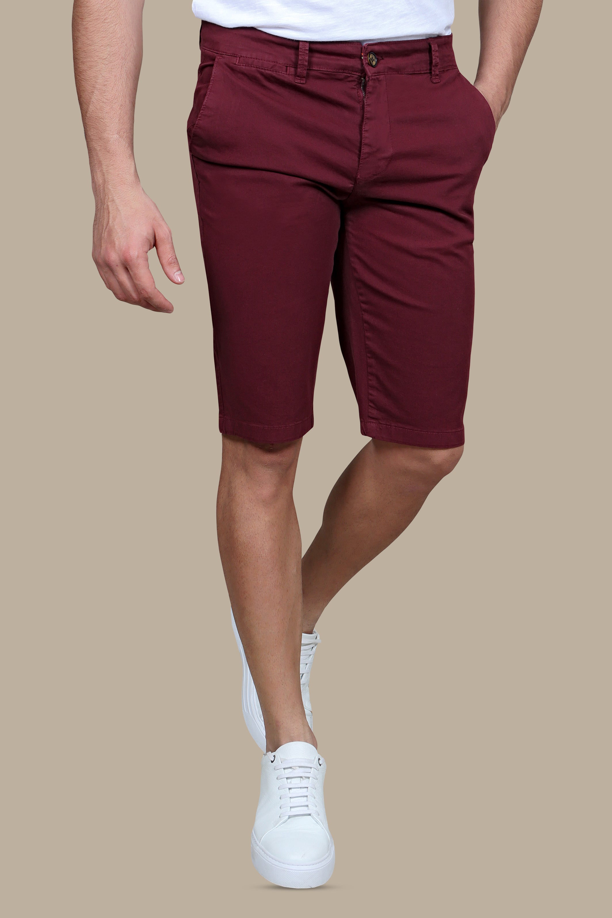 Burgundy Elegance: Tailored Slim Chino Shorts