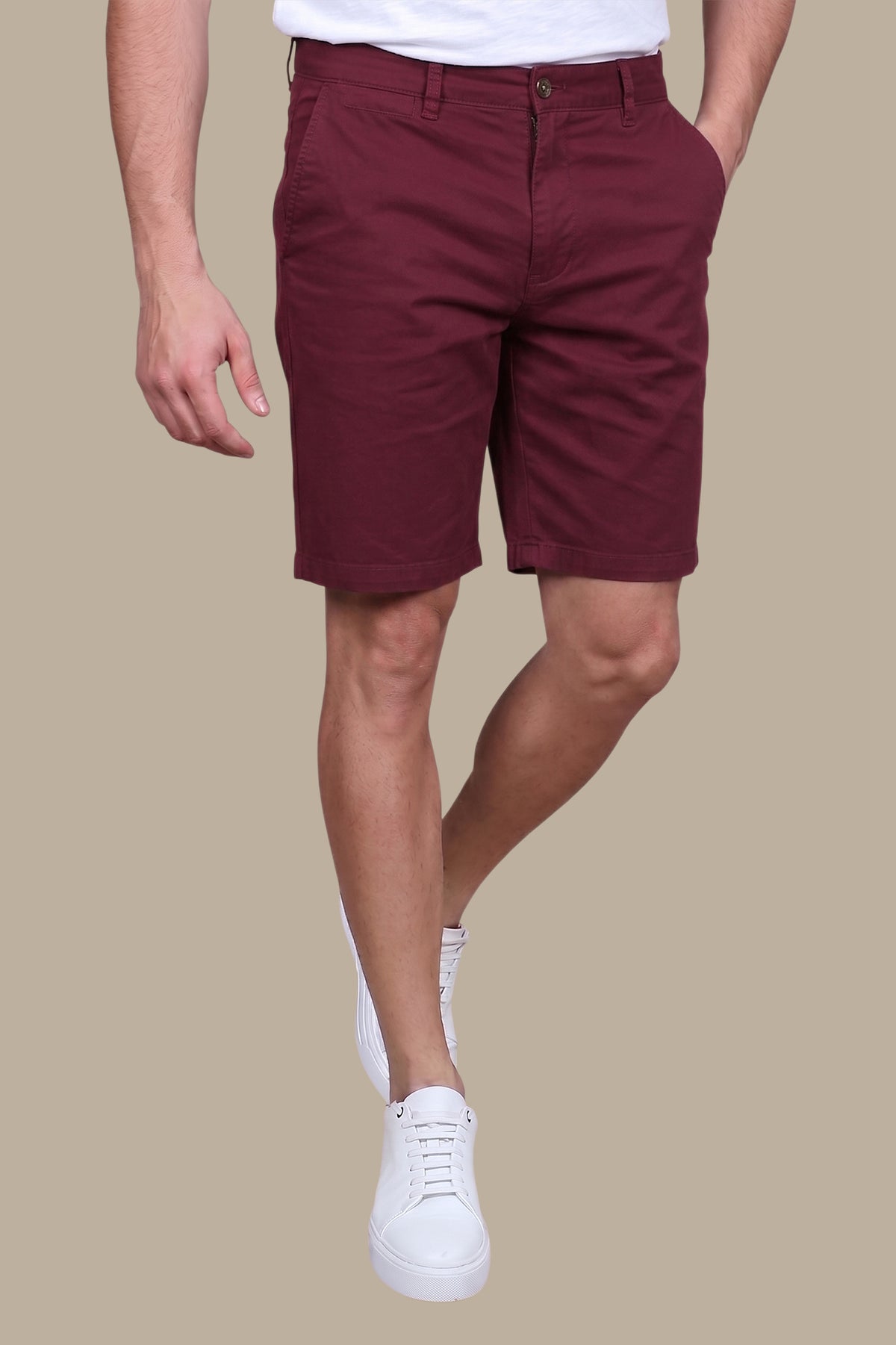 Burgundy Elegance: Tailored Slim Chino Shorts