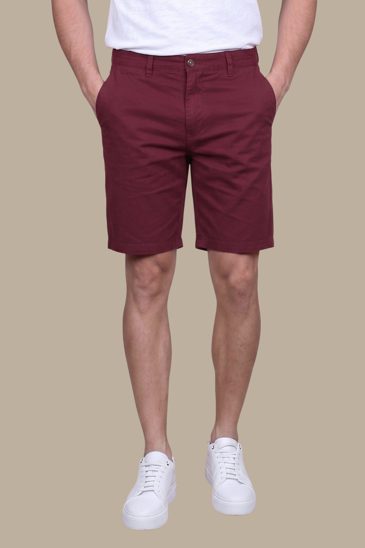Burgundy Elegance: Tailored Slim Chino Shorts