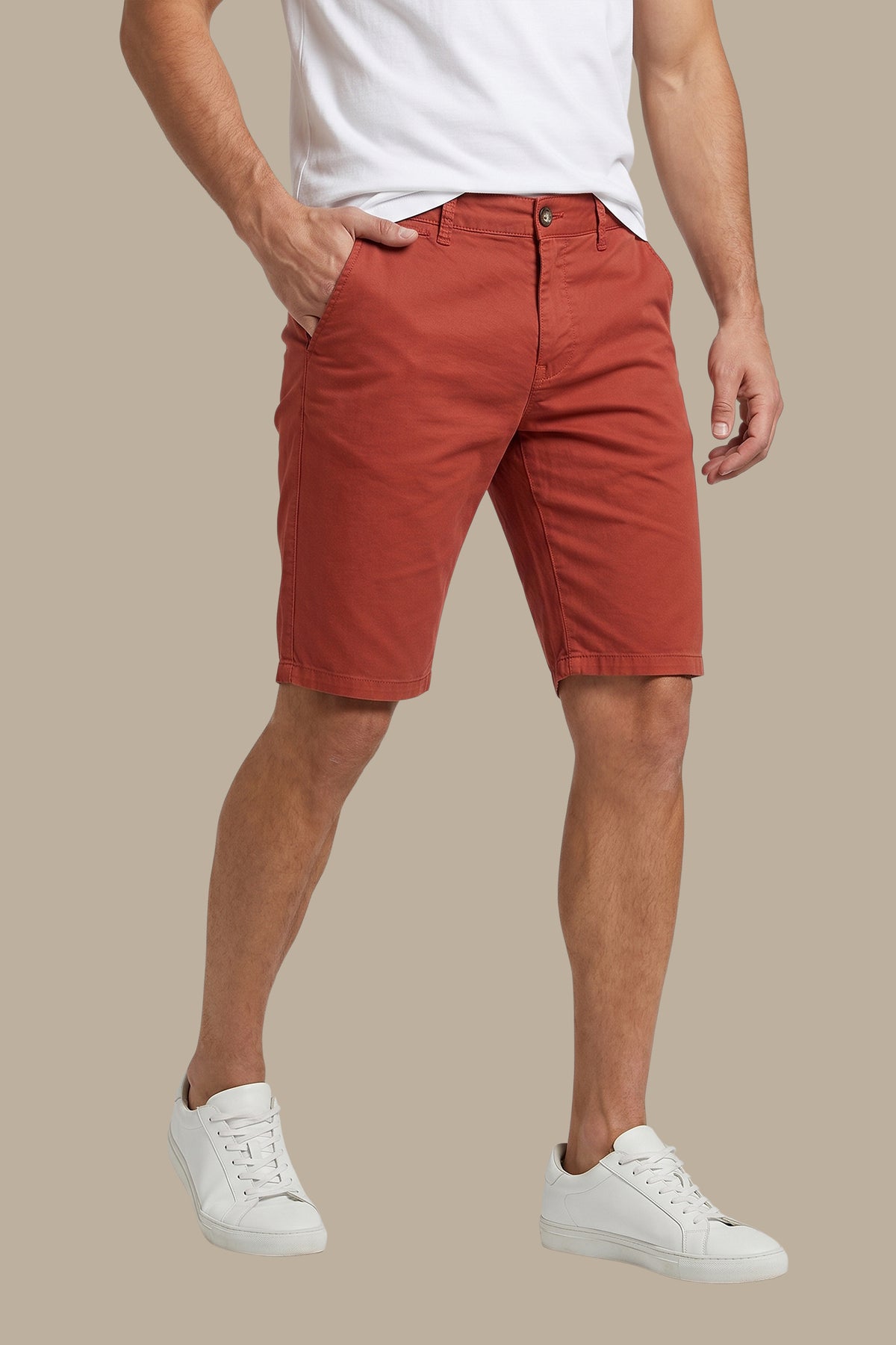 Brick Slim Fit Plain Chino Trousers