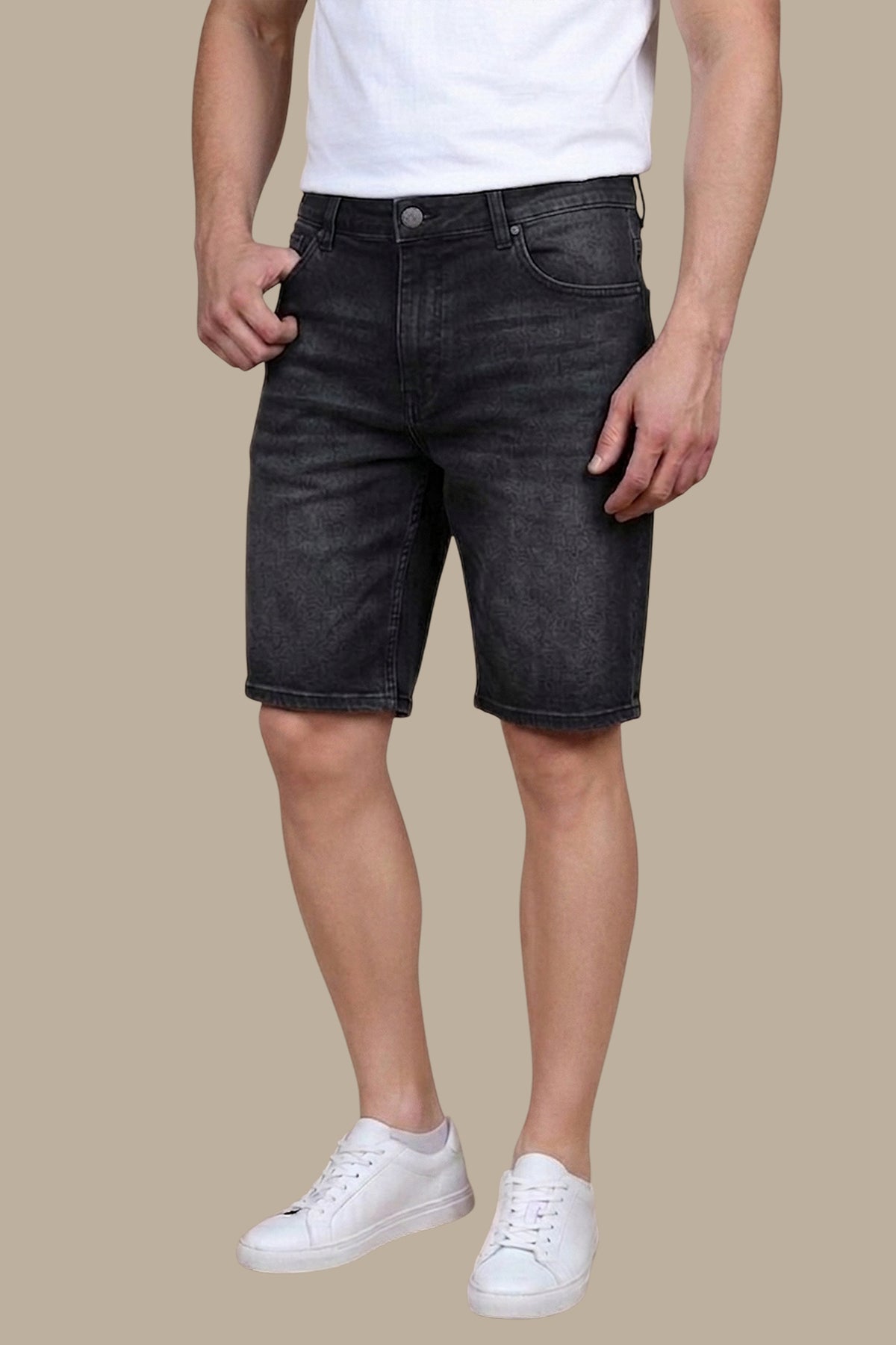 Plain Denim Shorts Black