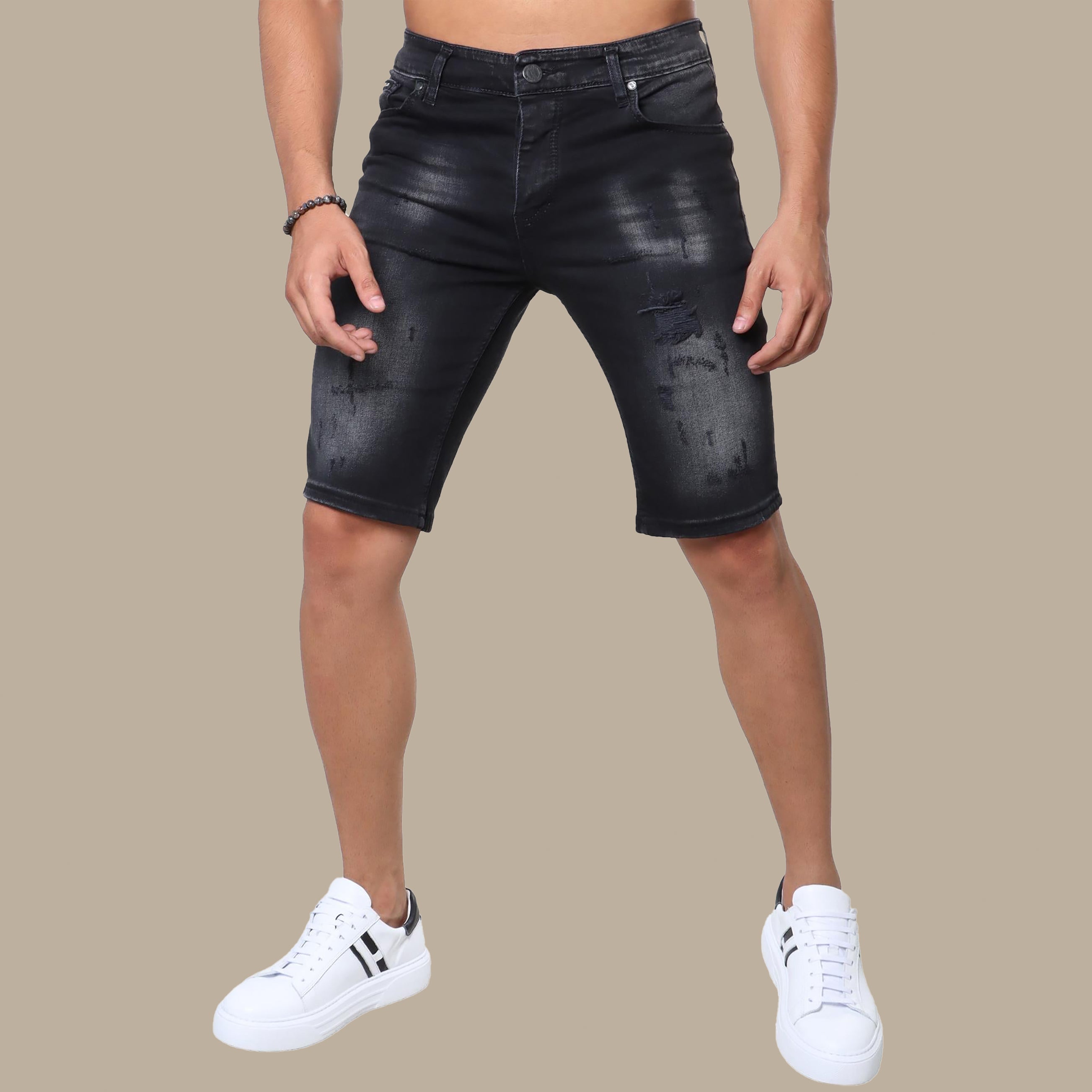 Urban Edge: Black Ripped Denim Shorts