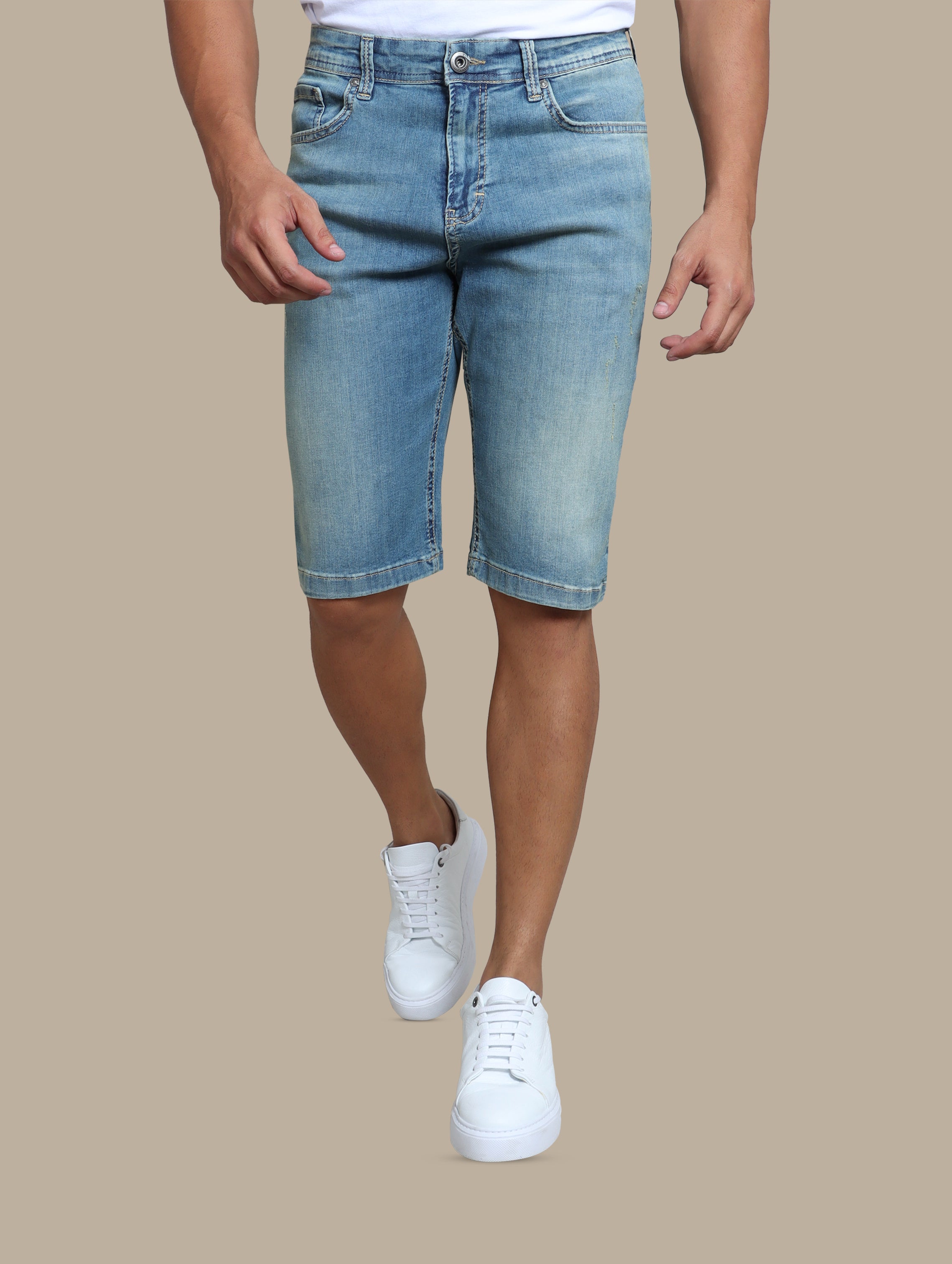 Classic Comfort: Light Blue Regular Fit Denim Shorts