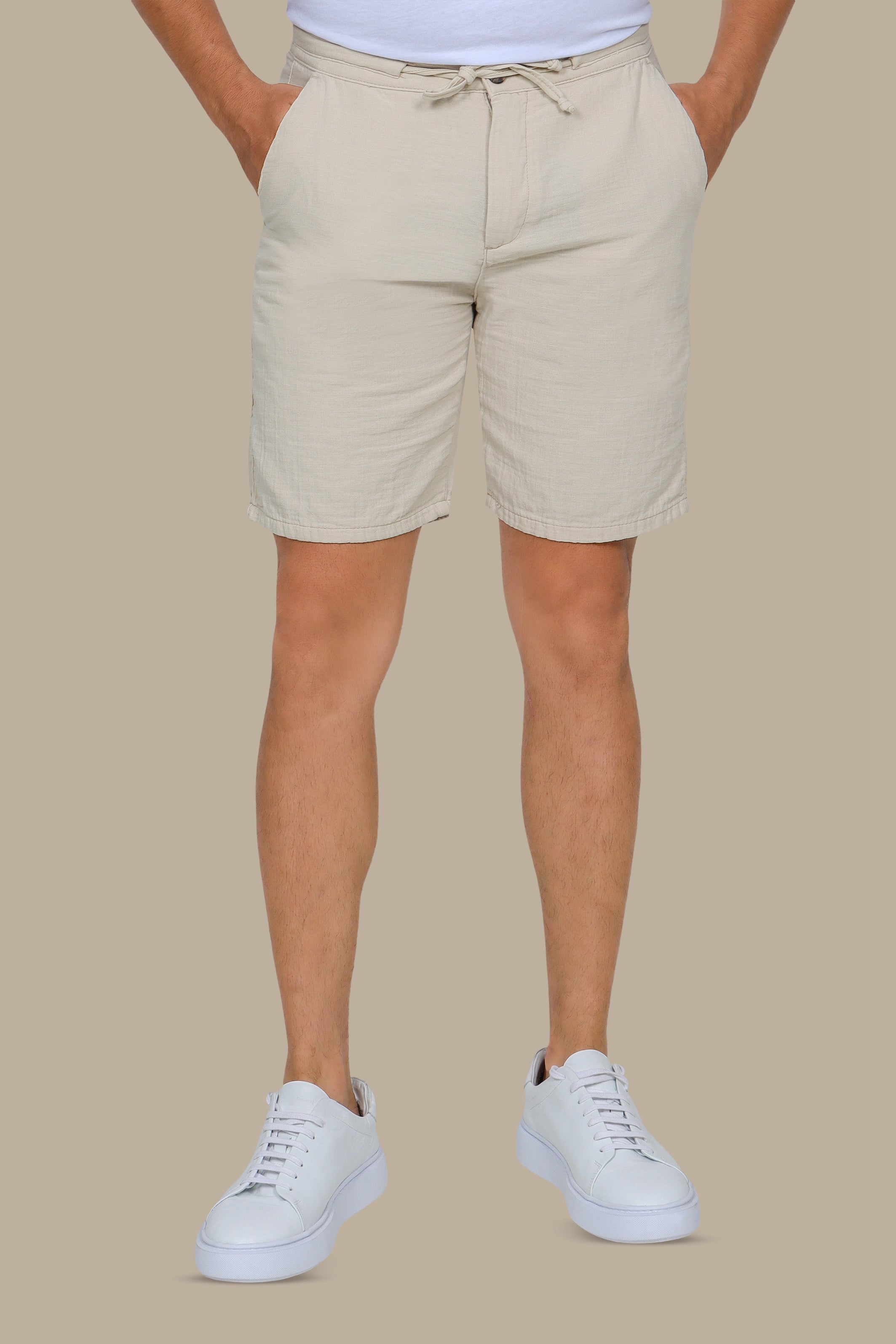 Beige Linen Basics: Essential Shorts