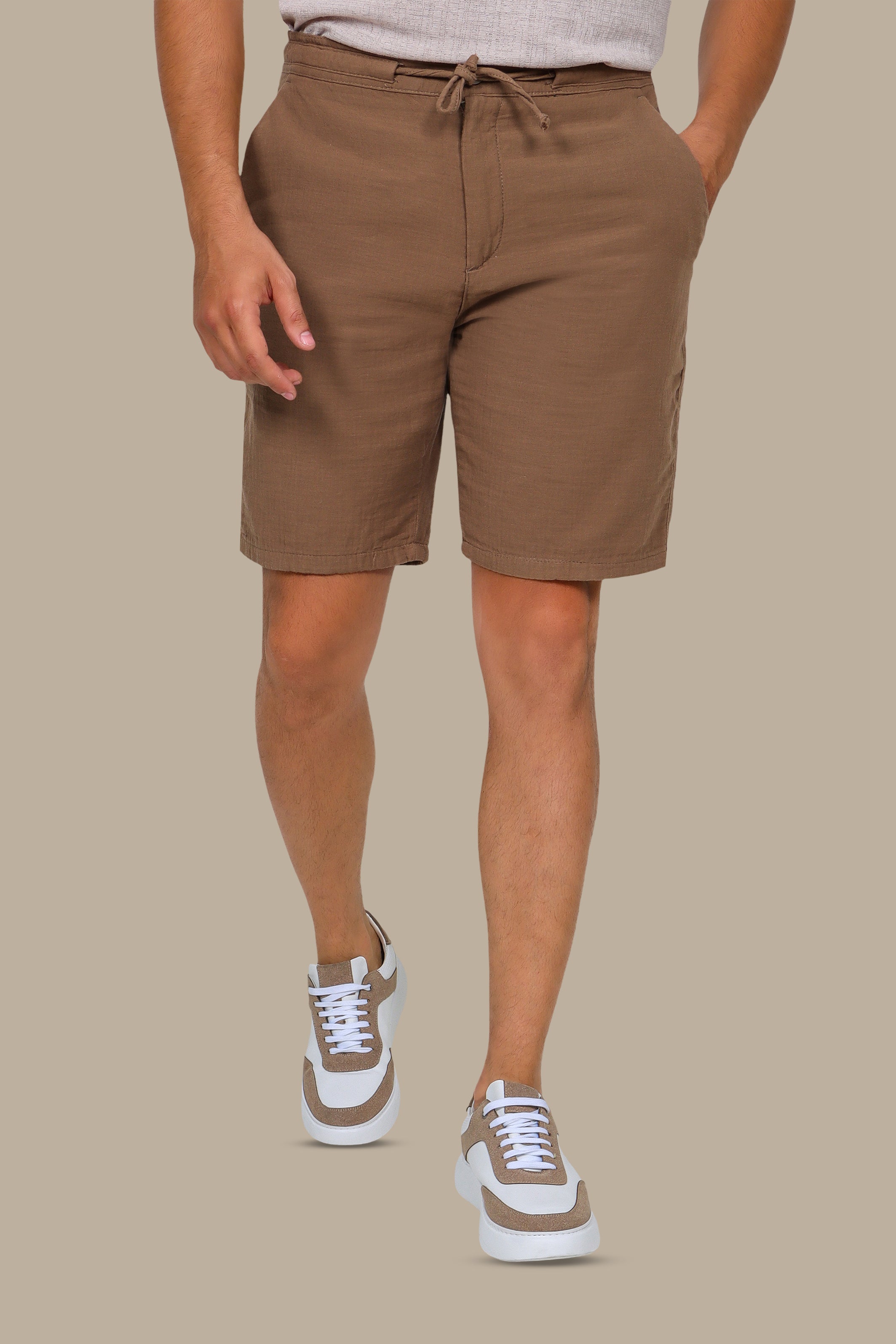 Brown Linen Basic Shorts