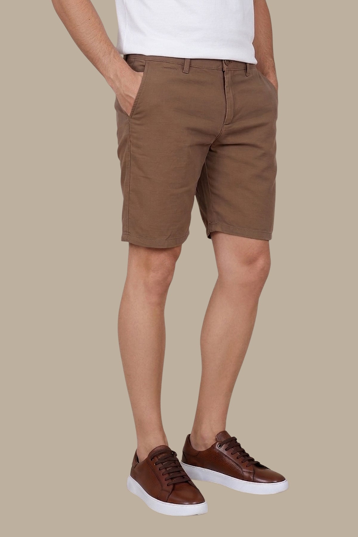 Brown Linen Basic Shorts