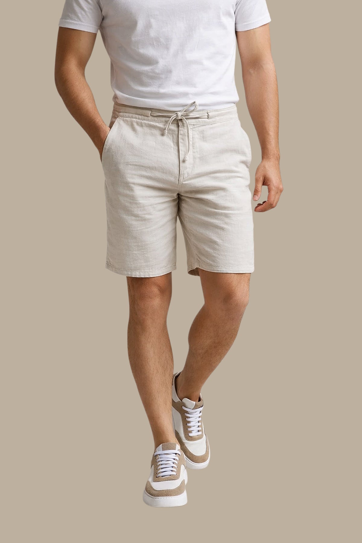 Light Grey Linen Basic Shorts