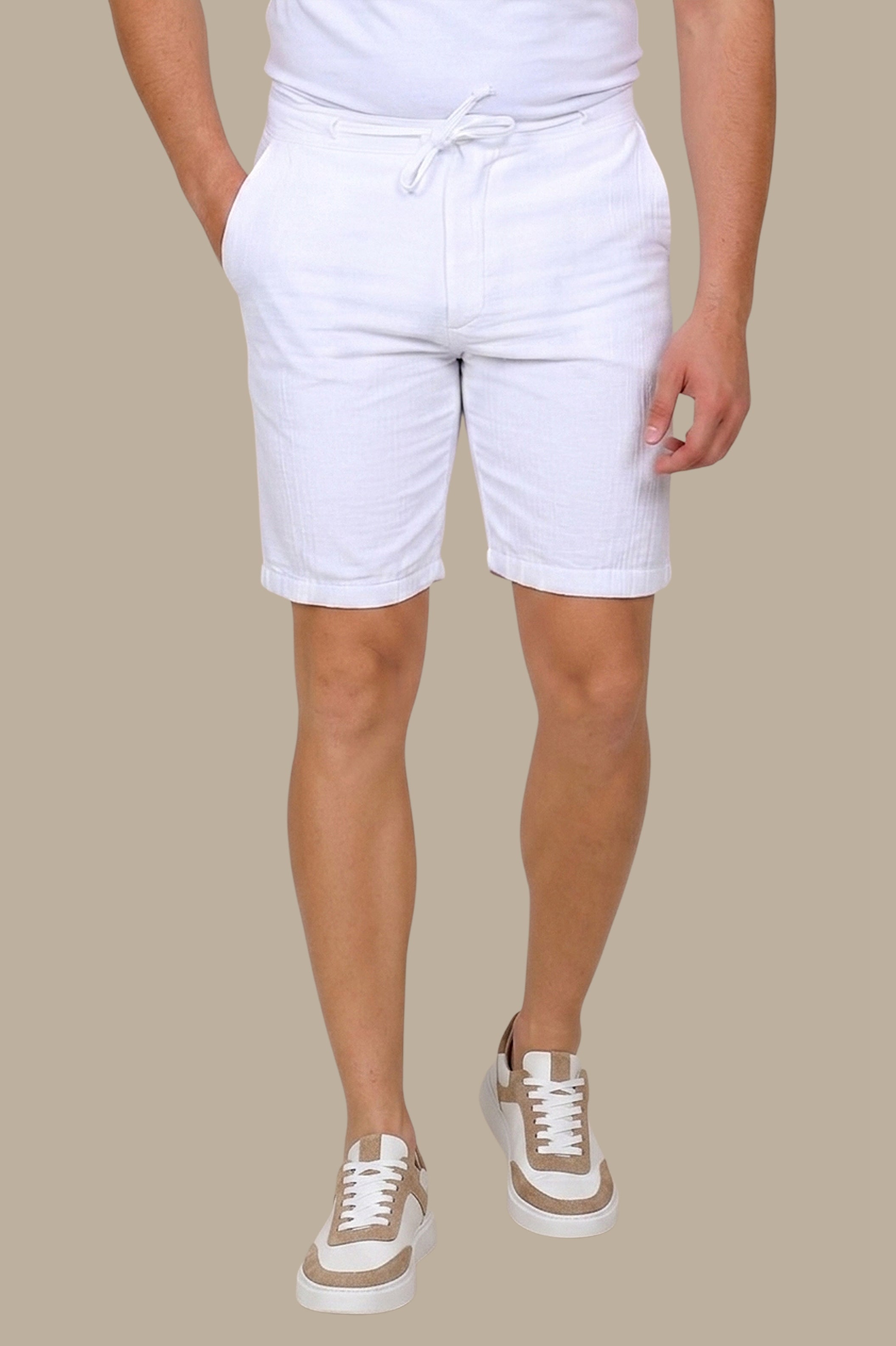 White Linen Basic Shorts