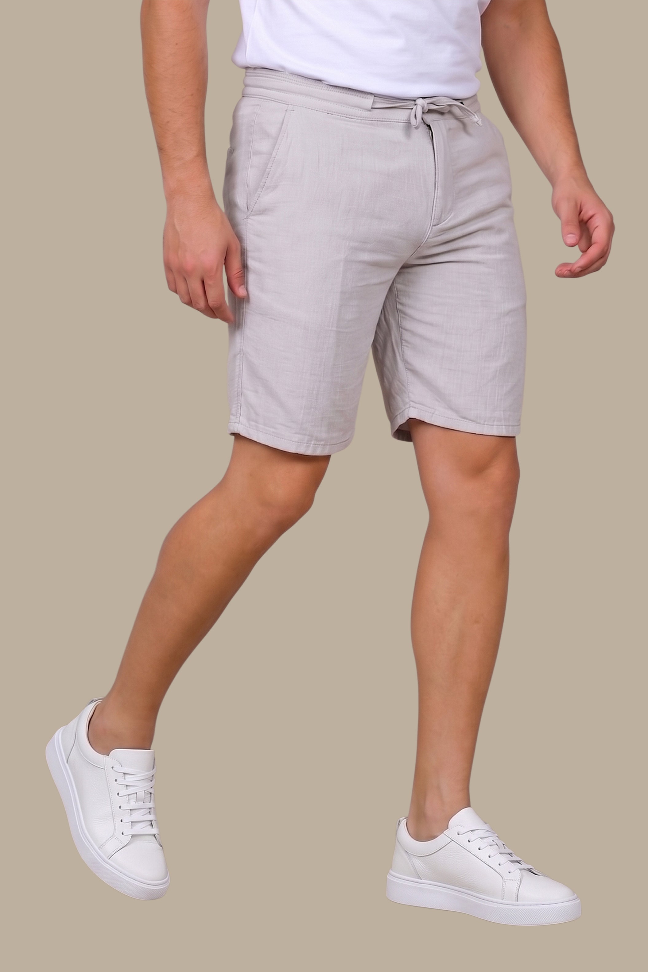 Grey Linen Basic Shorts