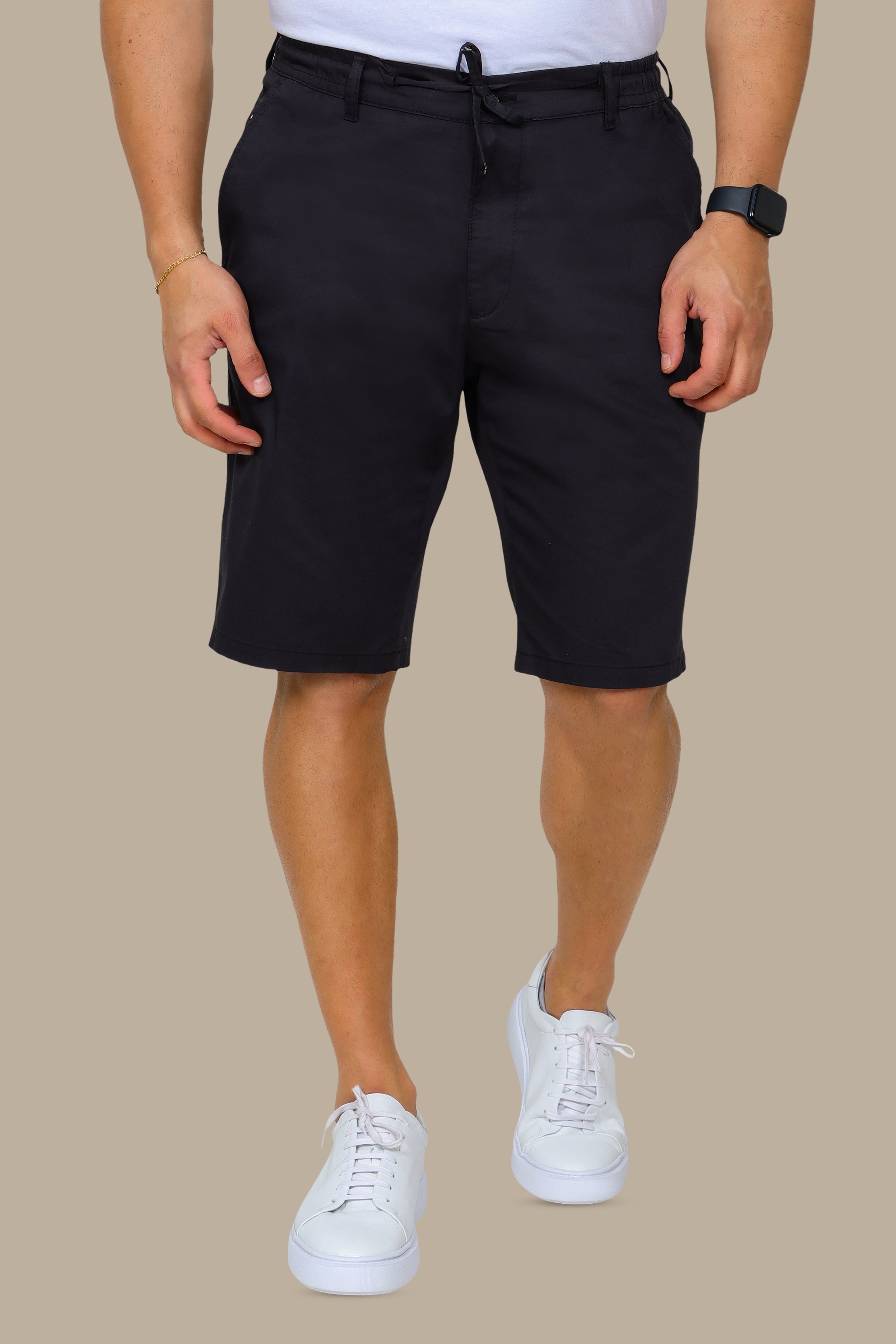 Dark Navy Casual Shorts with Elastic Waist