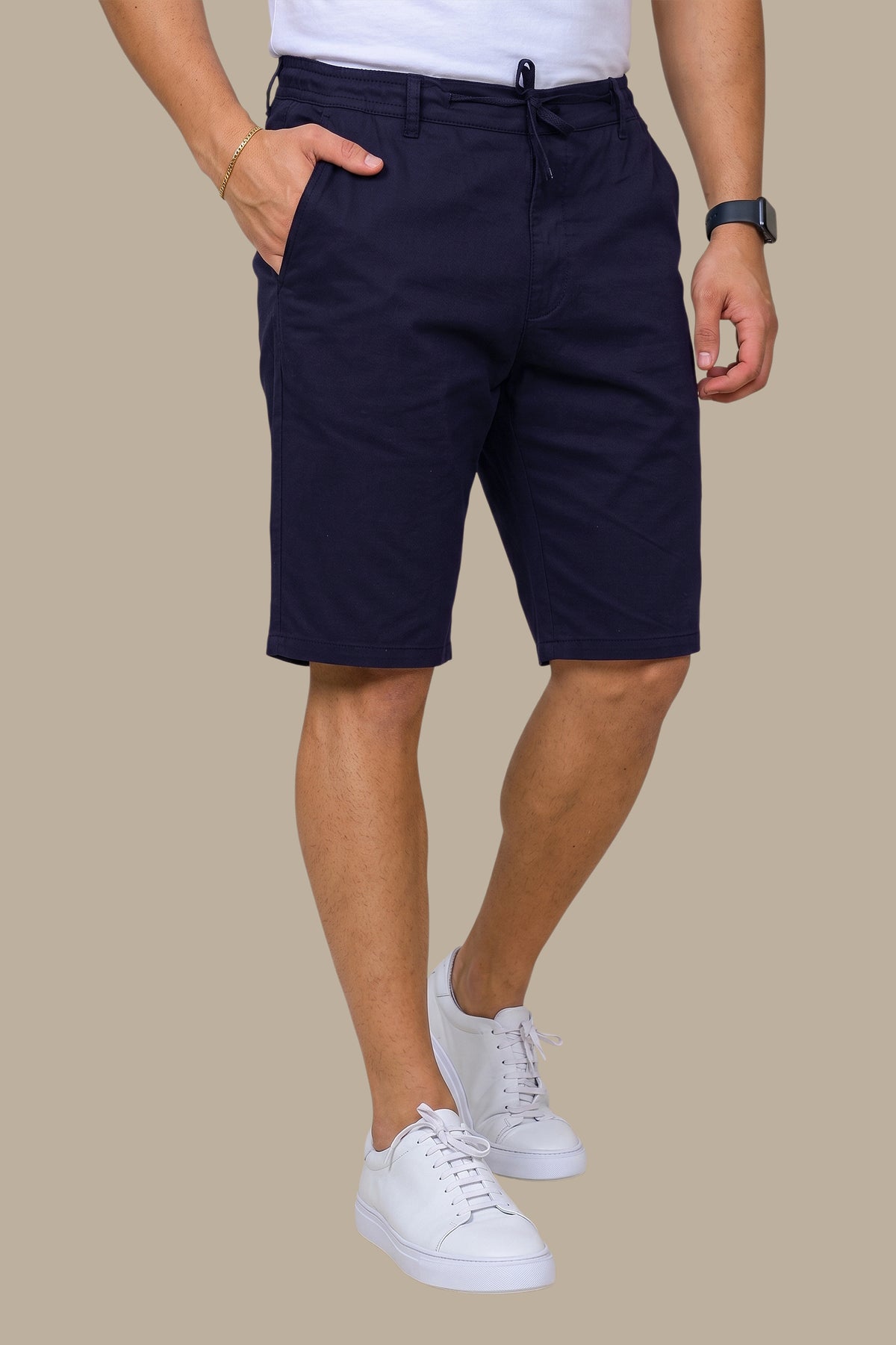 Dark Navy Casual Shorts with Elastic Waist