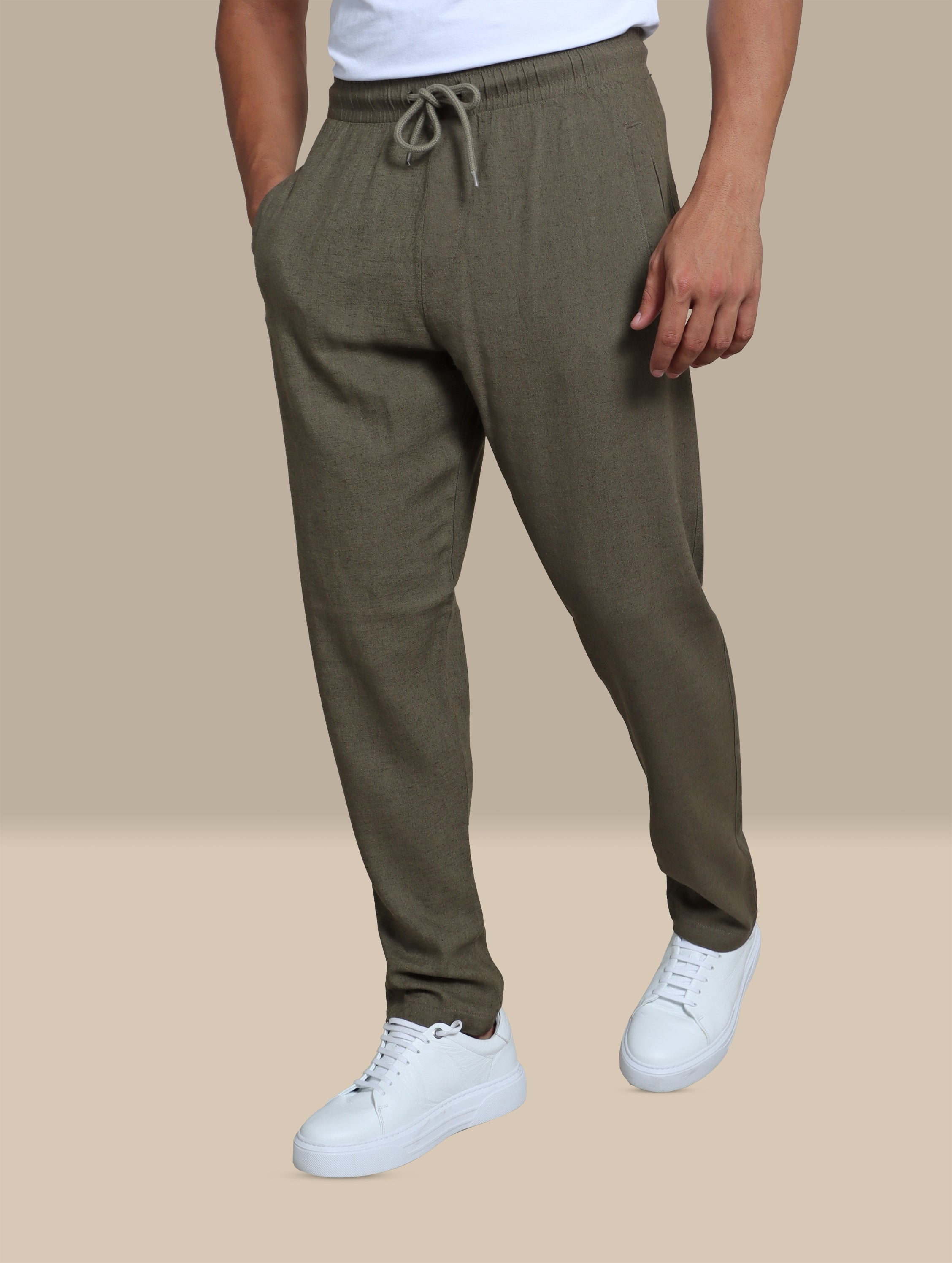 Pant Linen Elastic Waist | Khaki