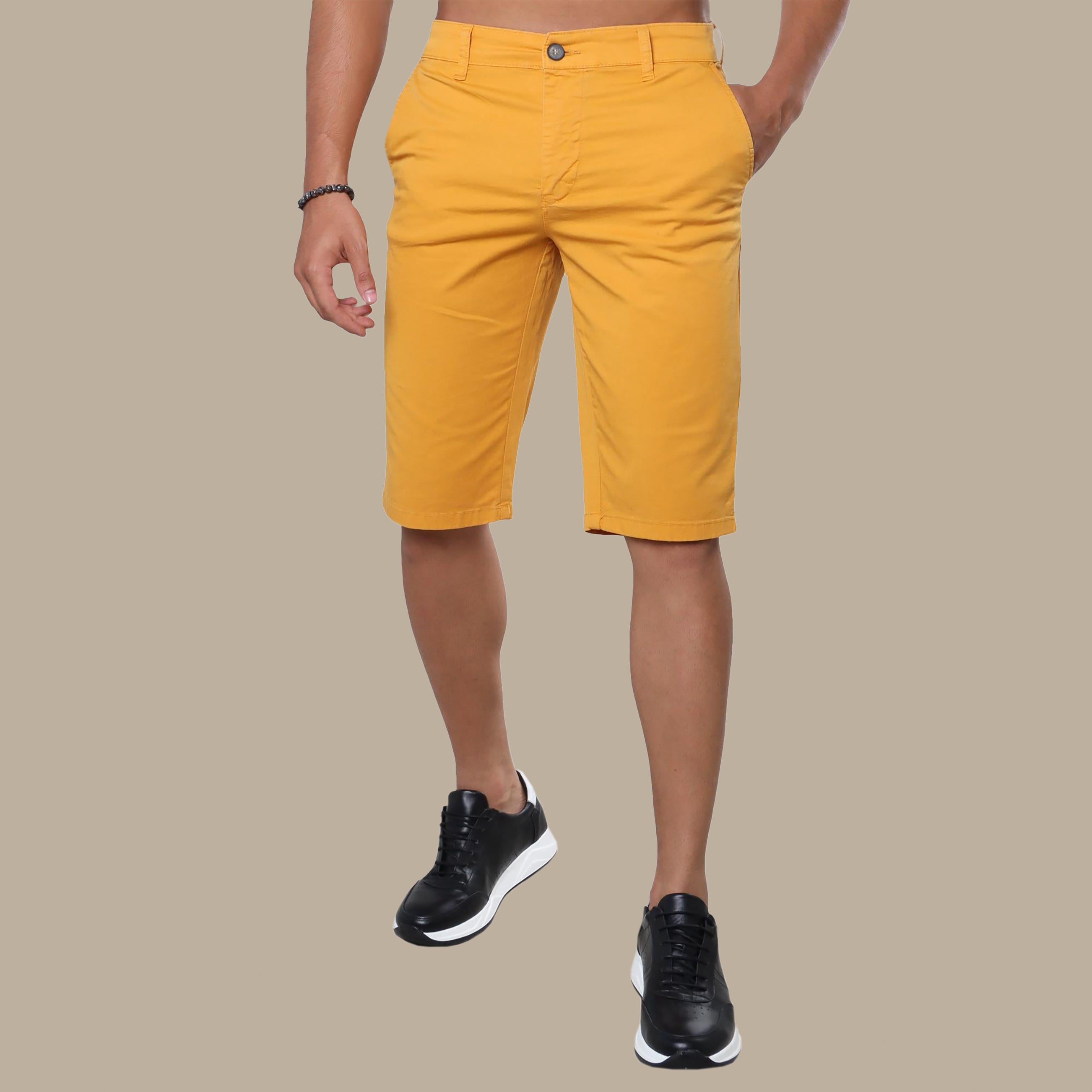 Yellow Plain Slim Fit Chino Shorts