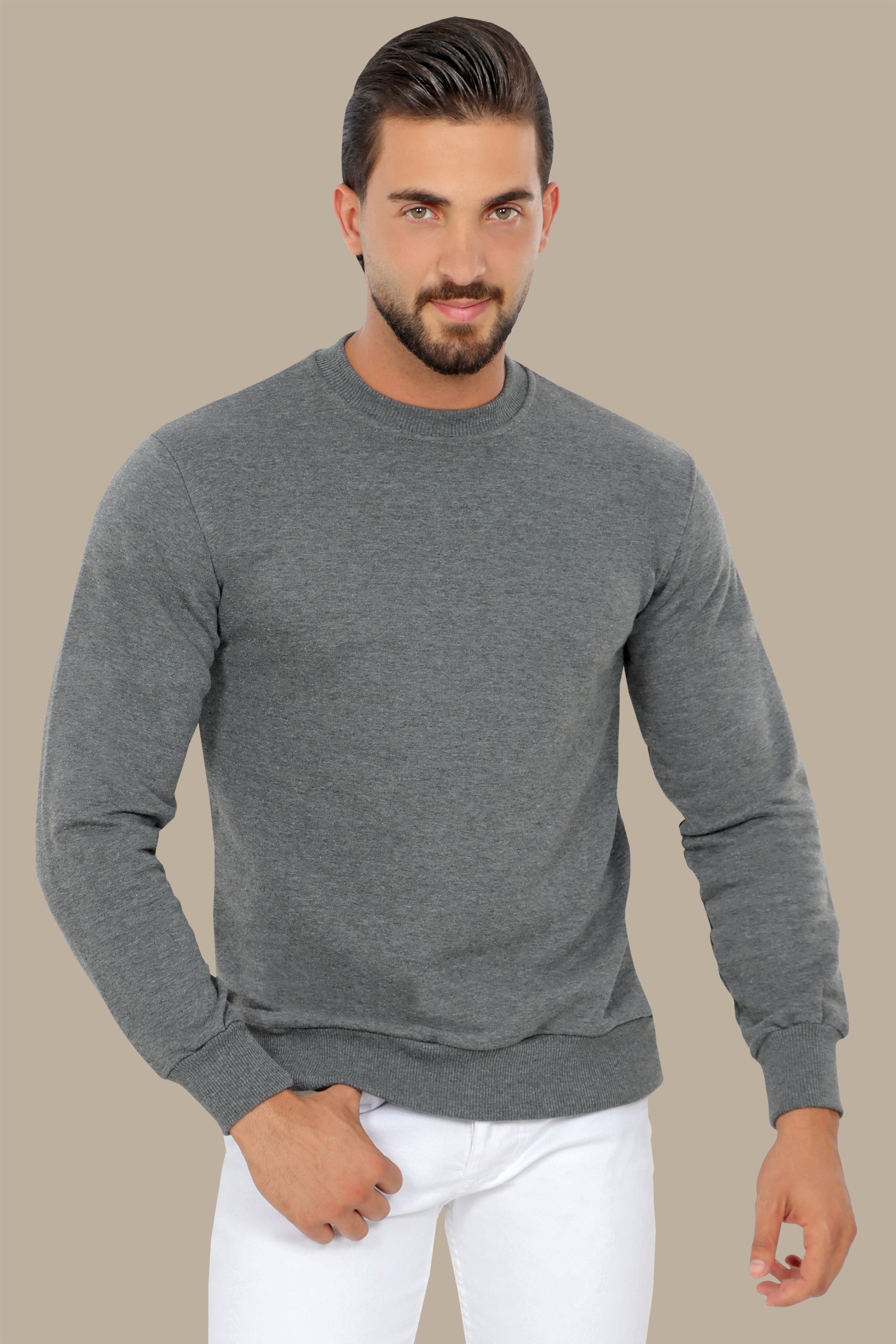 Essential Comfort: Dark Grey Basic Round Neck Sweatshirt