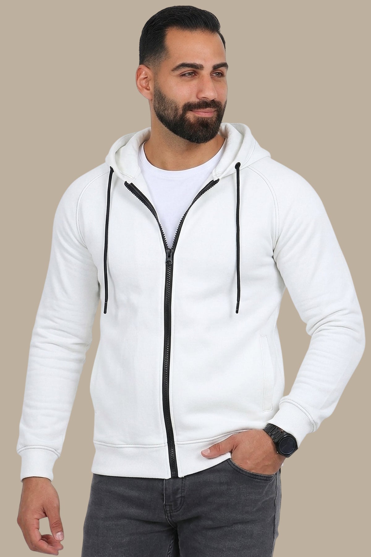 Pure Comfort: White Hooded Fleece Sweatshirt