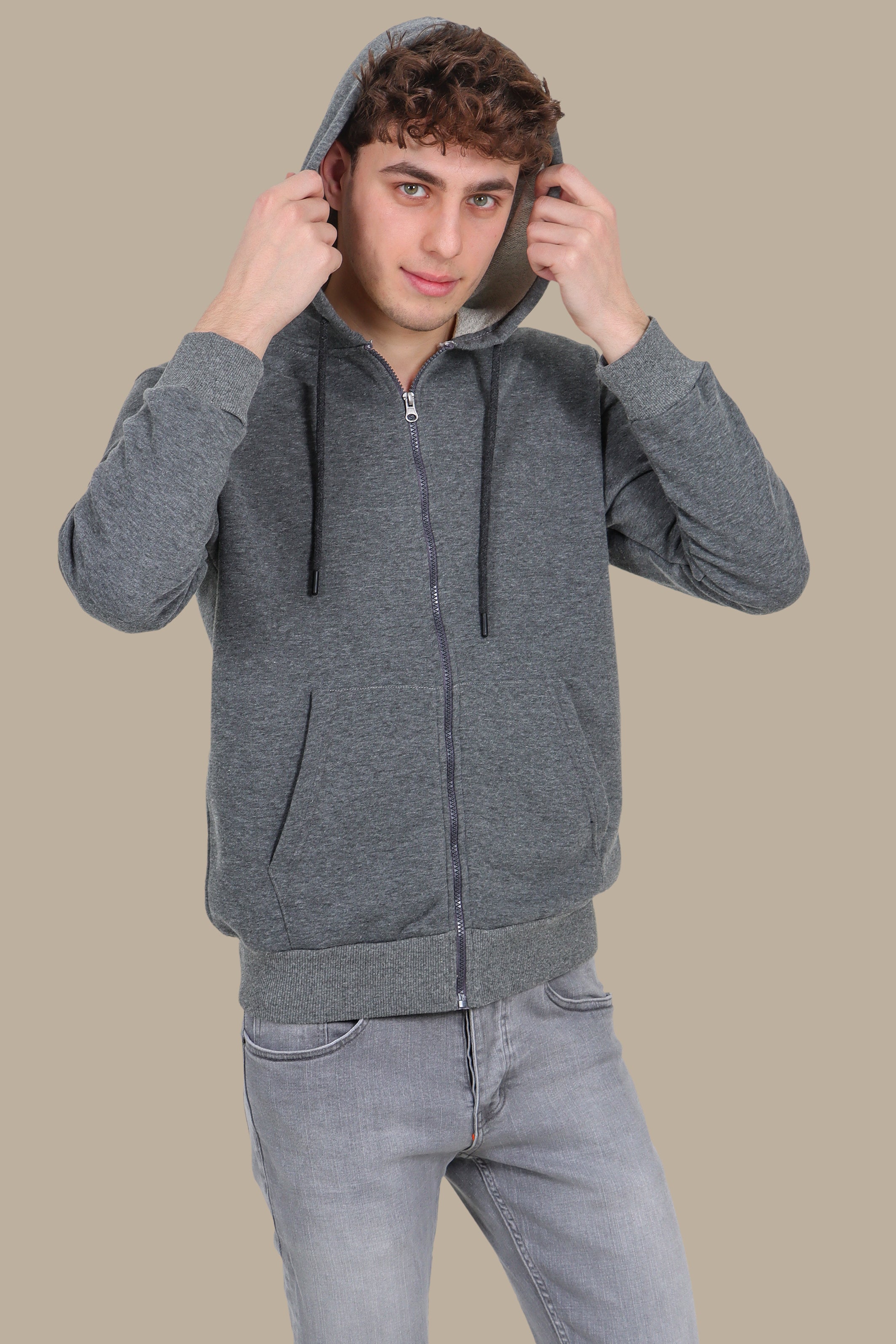 Basic Hoodie Full Zipper Dark Grey