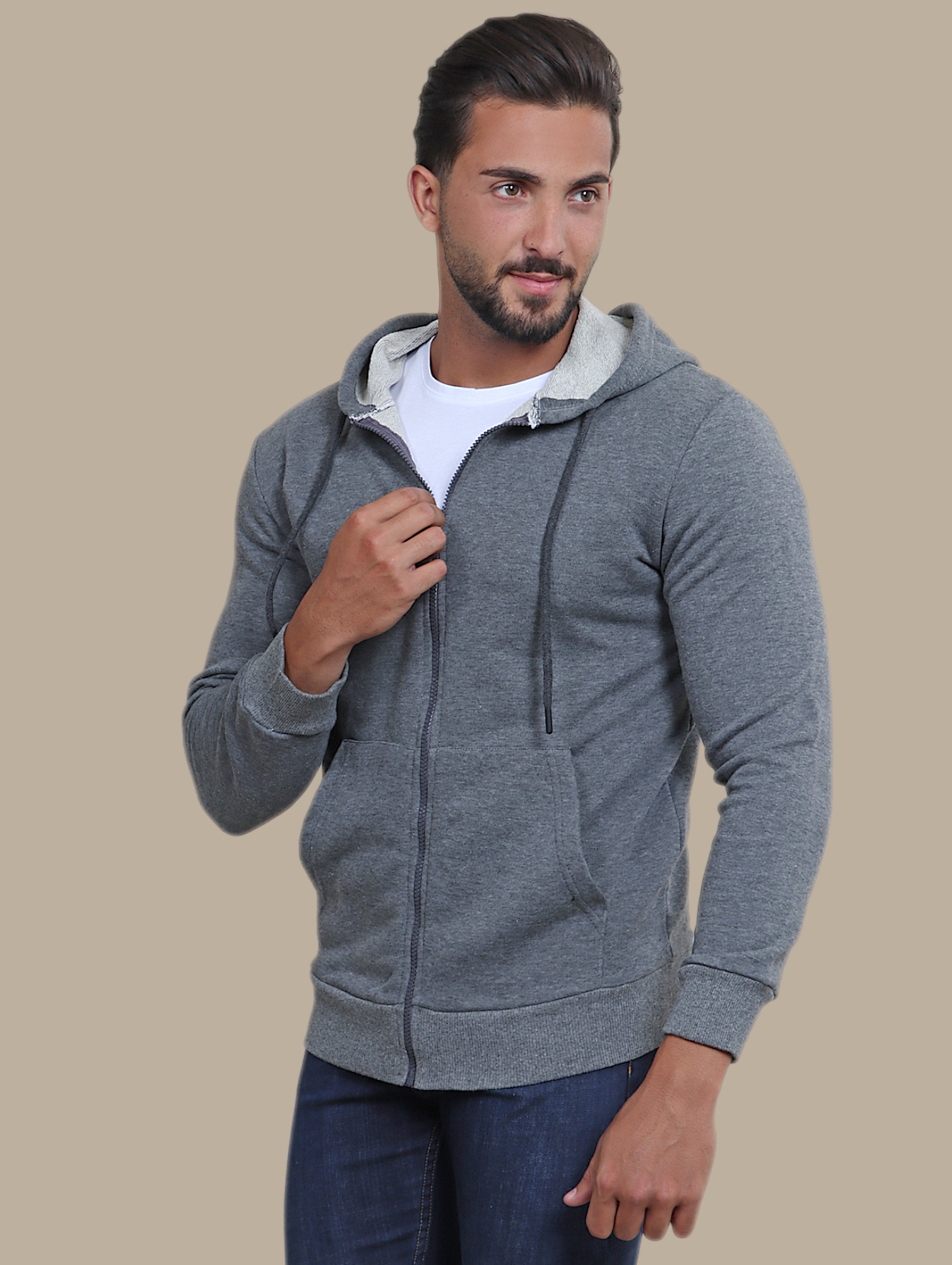 Urban Chic: Dark Grey Plain Basic Hoody Sweatshirt