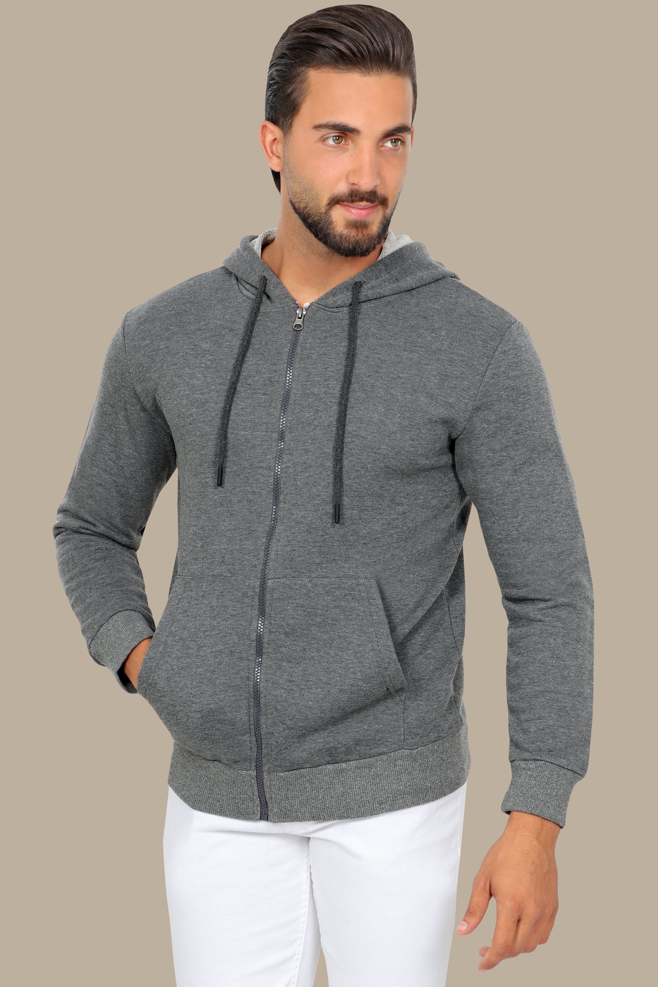 Urban Chic: Dark Grey Plain Basic Hoody Sweatshirt