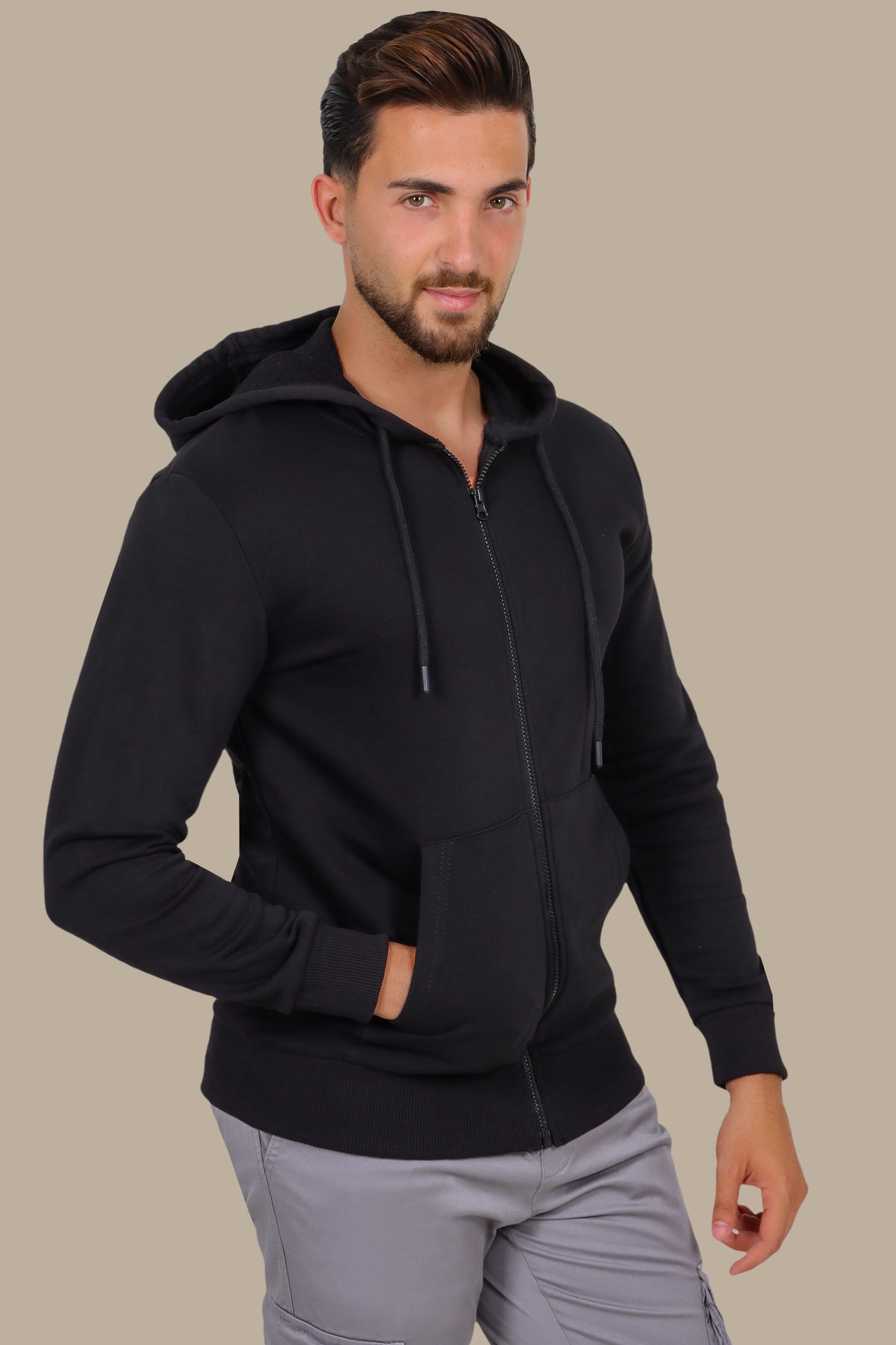Black Full-Zip Basic Hoodie