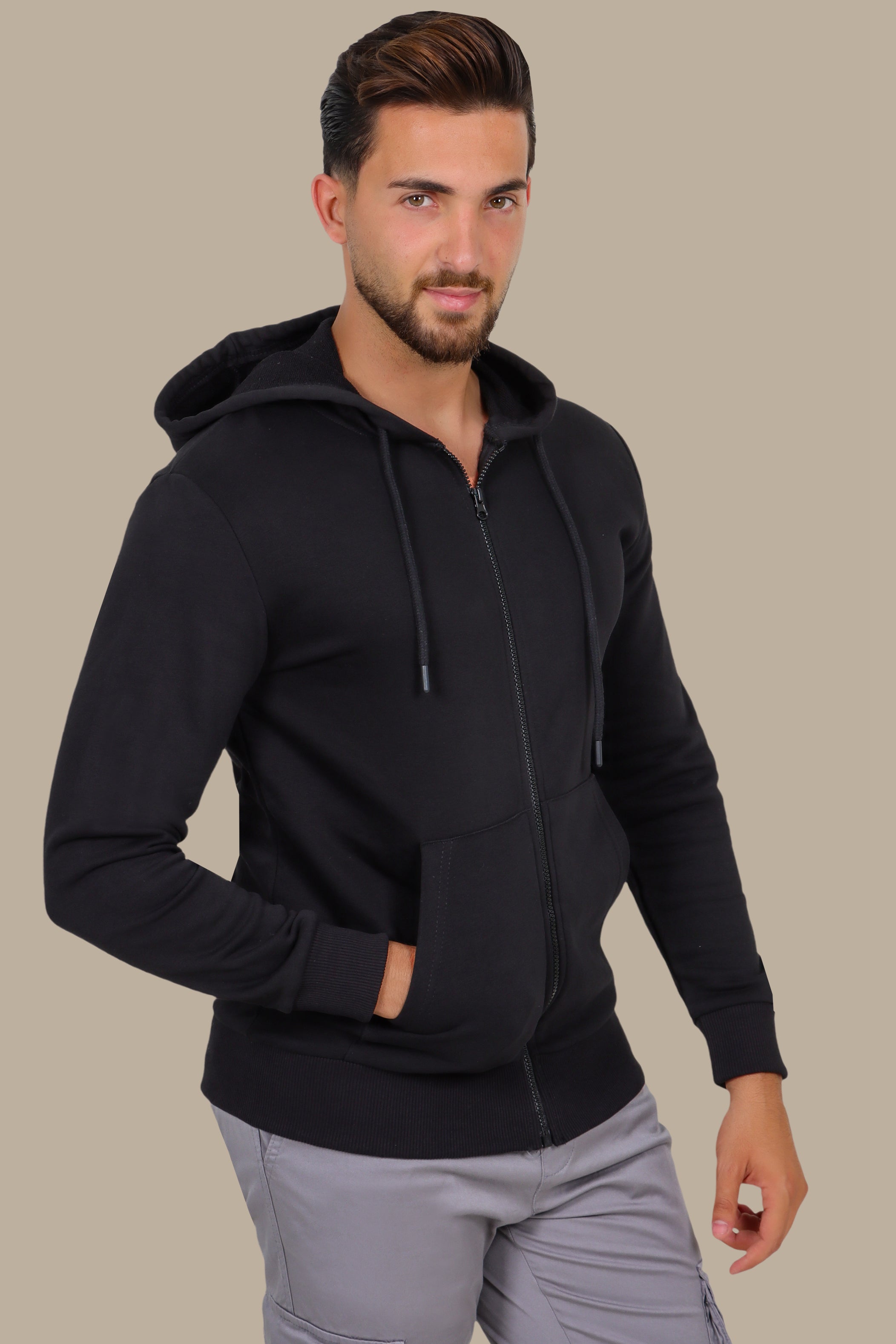 Black Full-Zip Basic Hoodie