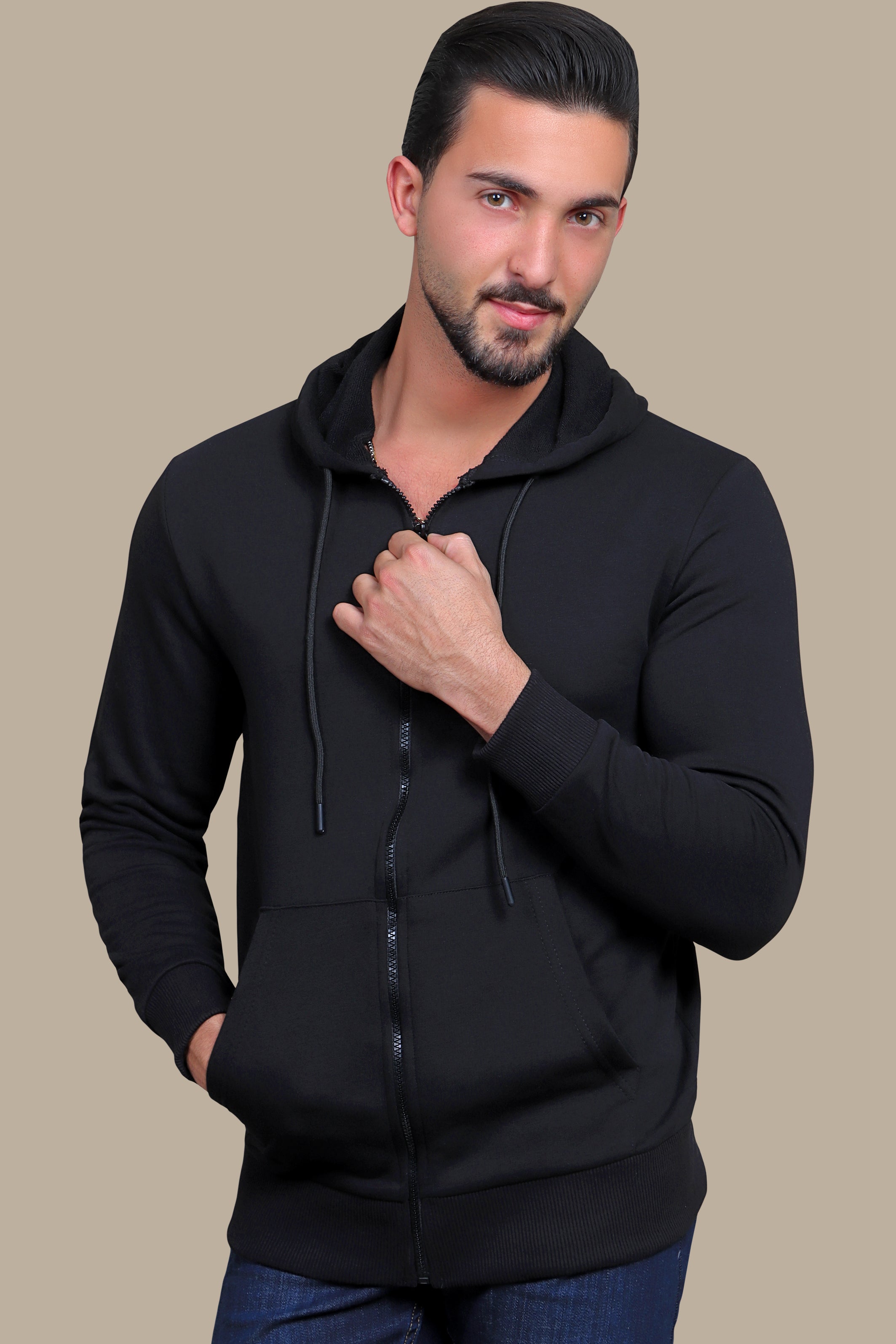 Black Full-Zip Basic Hoodie