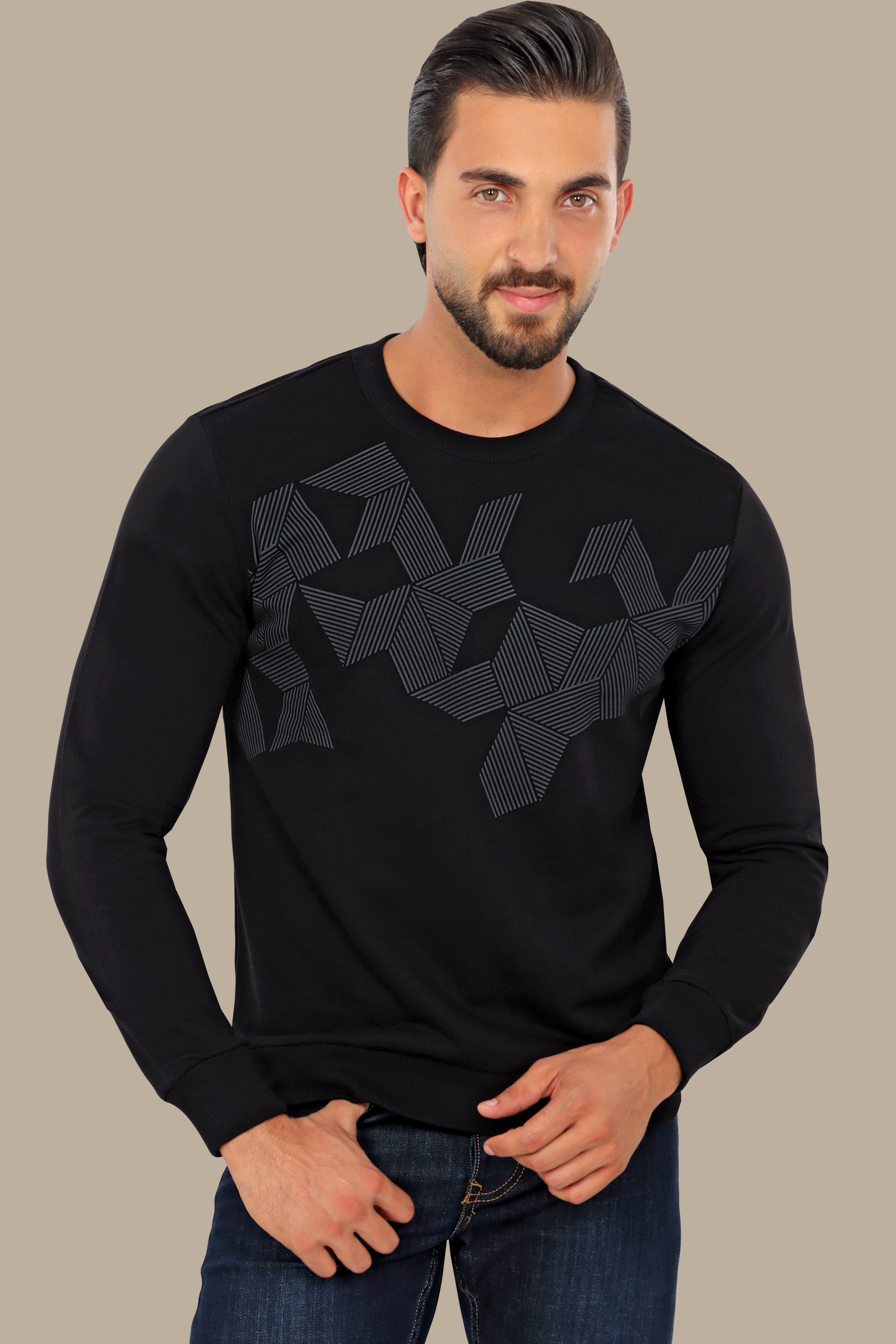 Black Patterned Sweatshirt