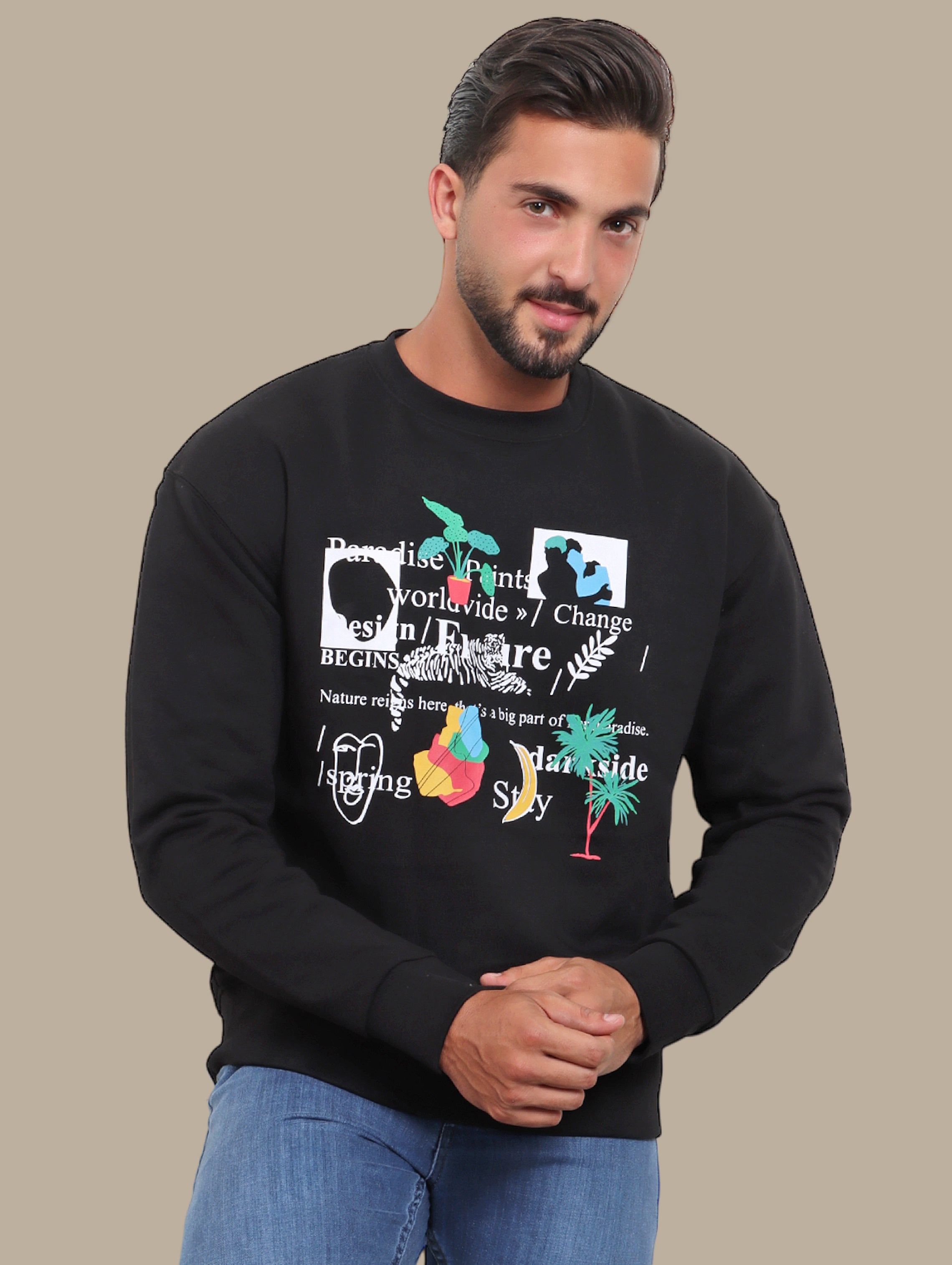 Inscribed Elegance: Black Sweatshirt with Printed Letters