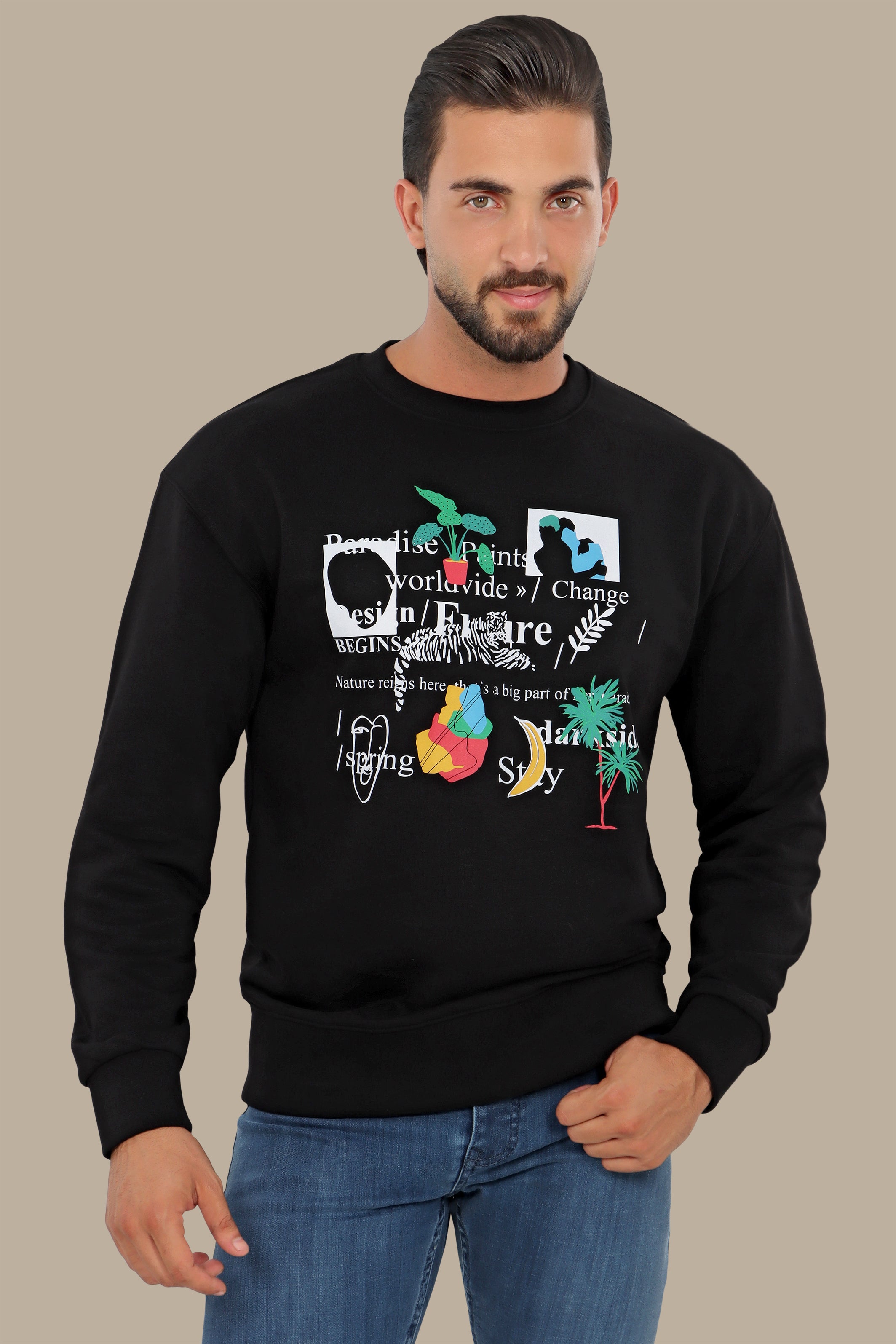 Inscribed Elegance: Black Sweatshirt with Printed Letters