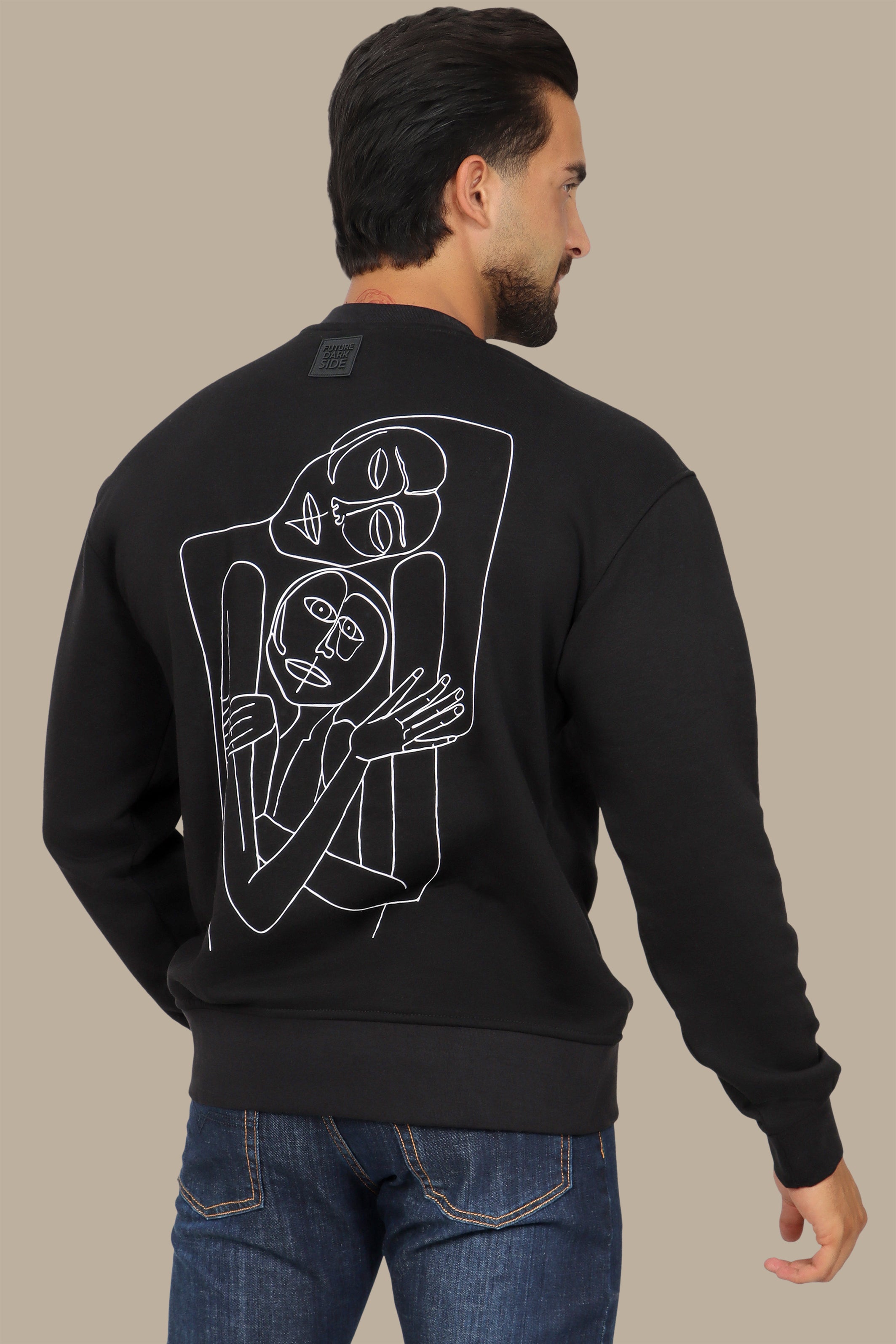 Expressive Edge: Black Sweatshirt with Back Face Print