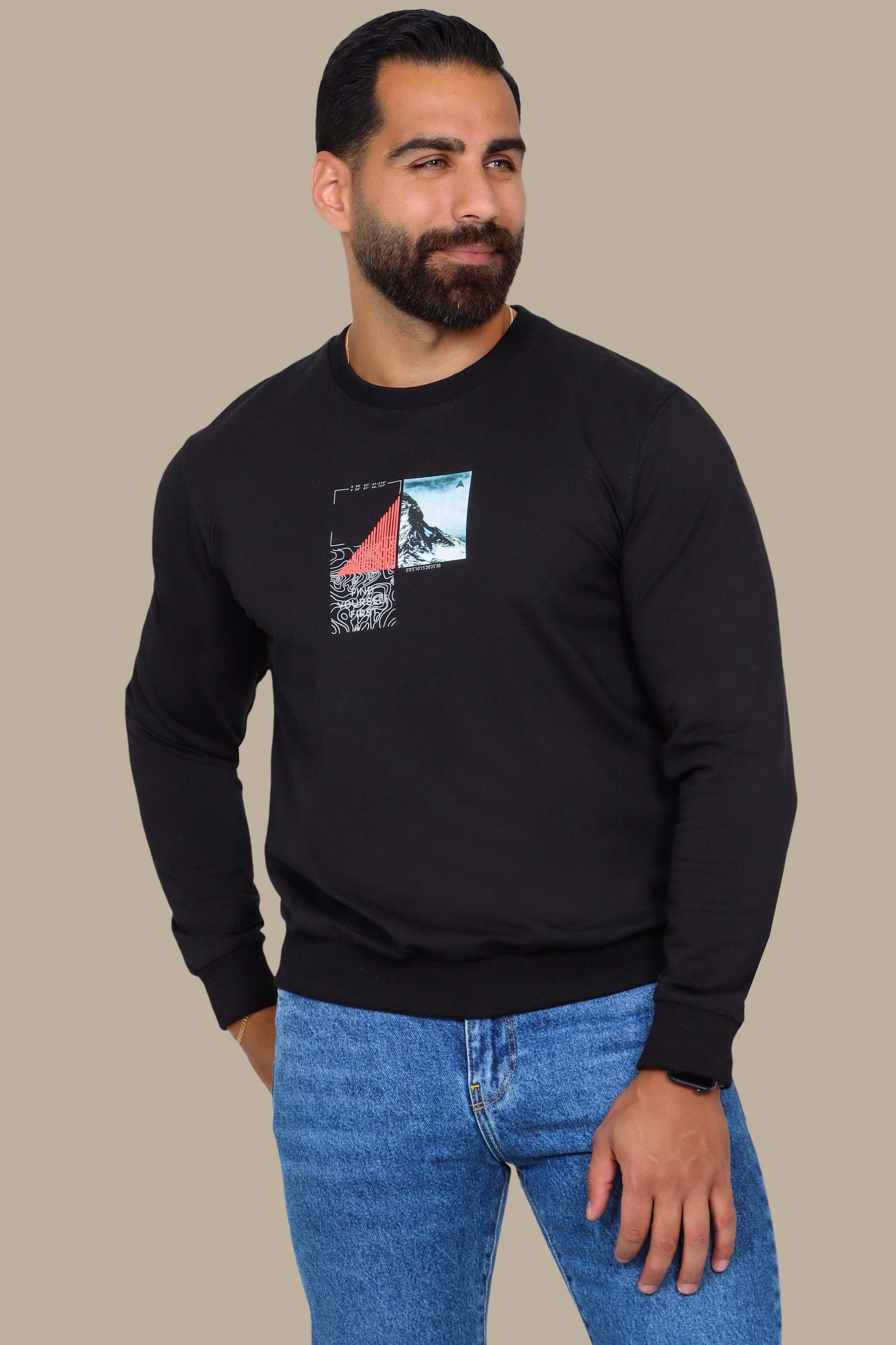 Discover Your Essence: Black Find Yourself Printed Sweatshirt