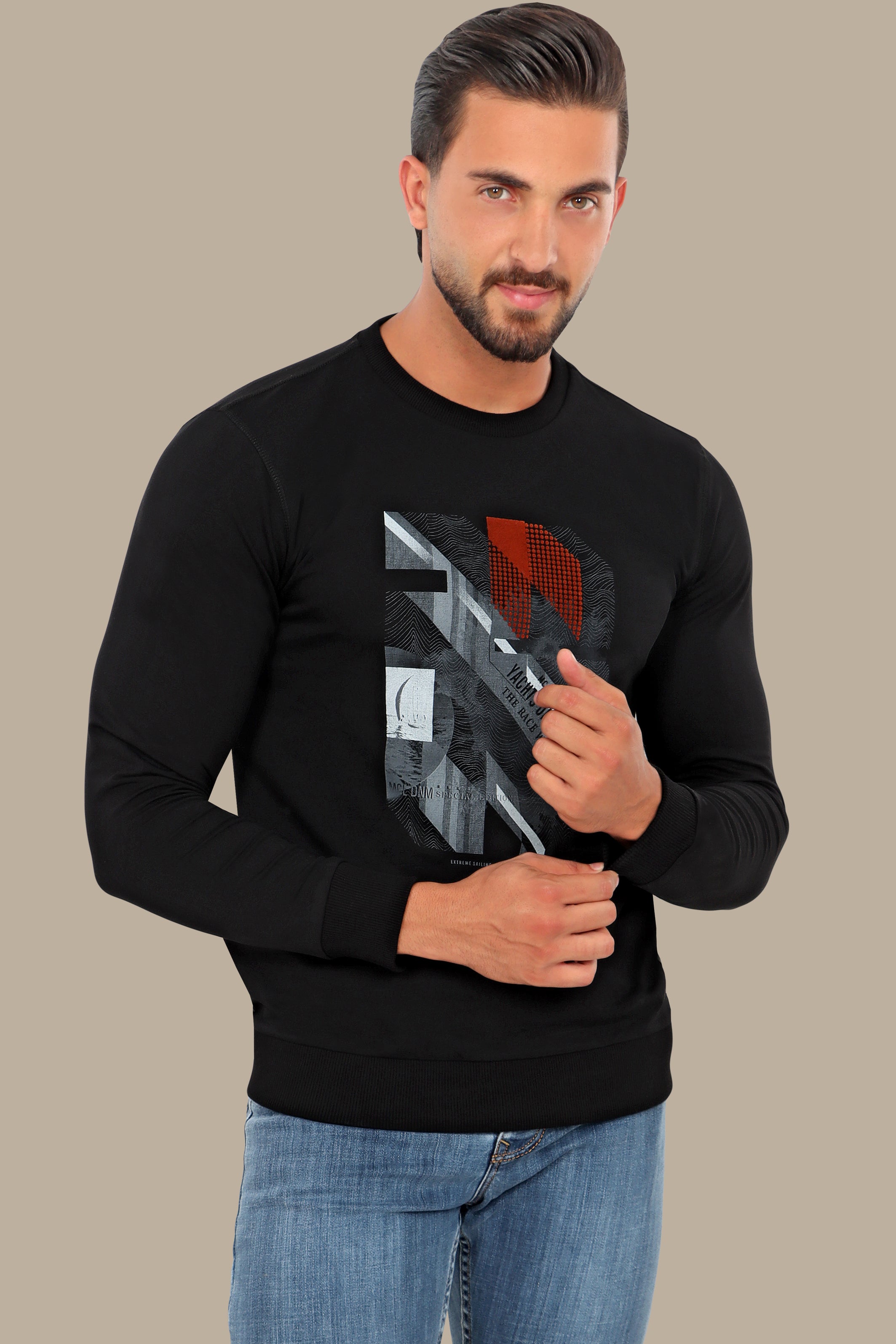 Nautical Vibes: Black Yachts Printed Sweatshirt