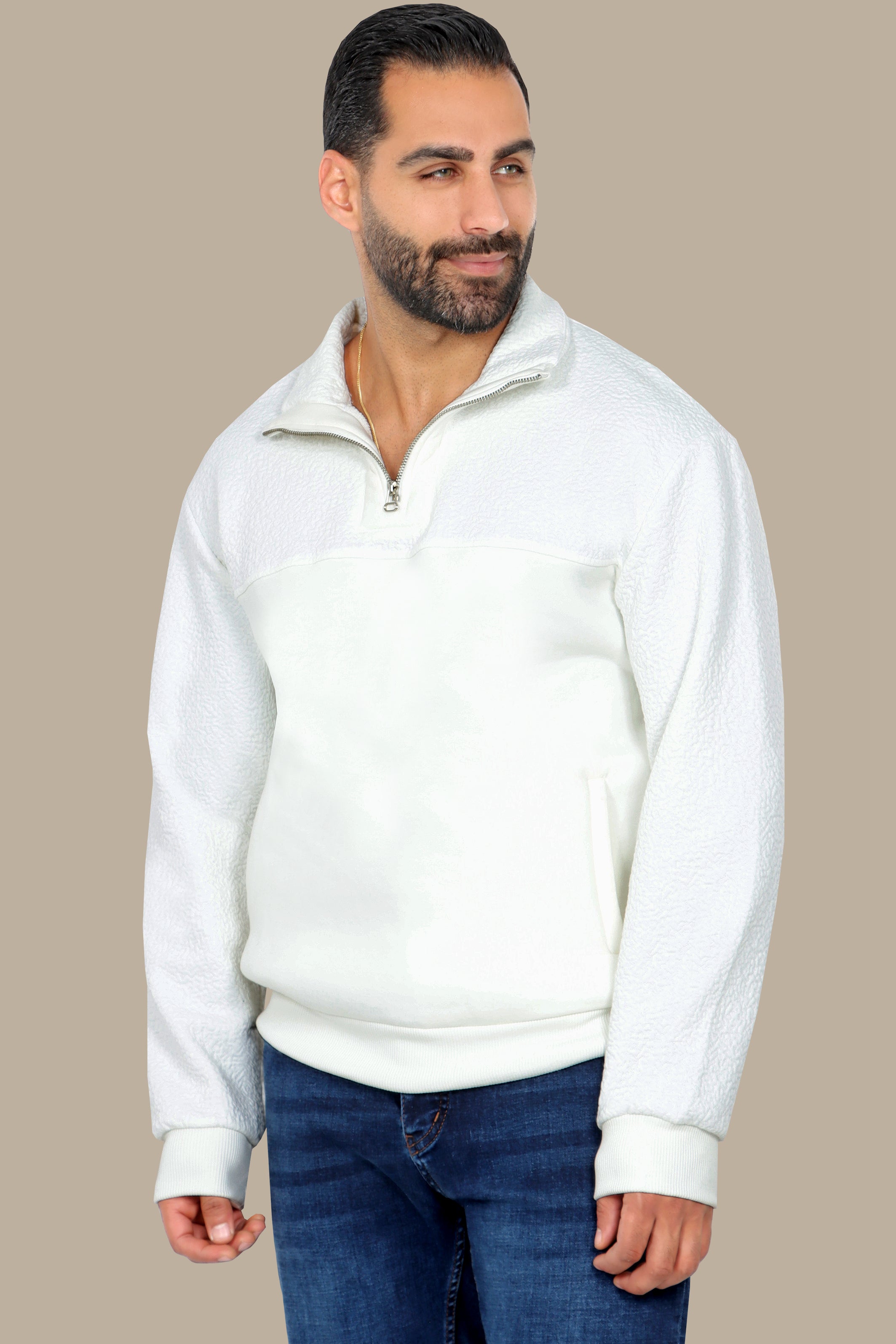 Half-Zip White Sweatshirt