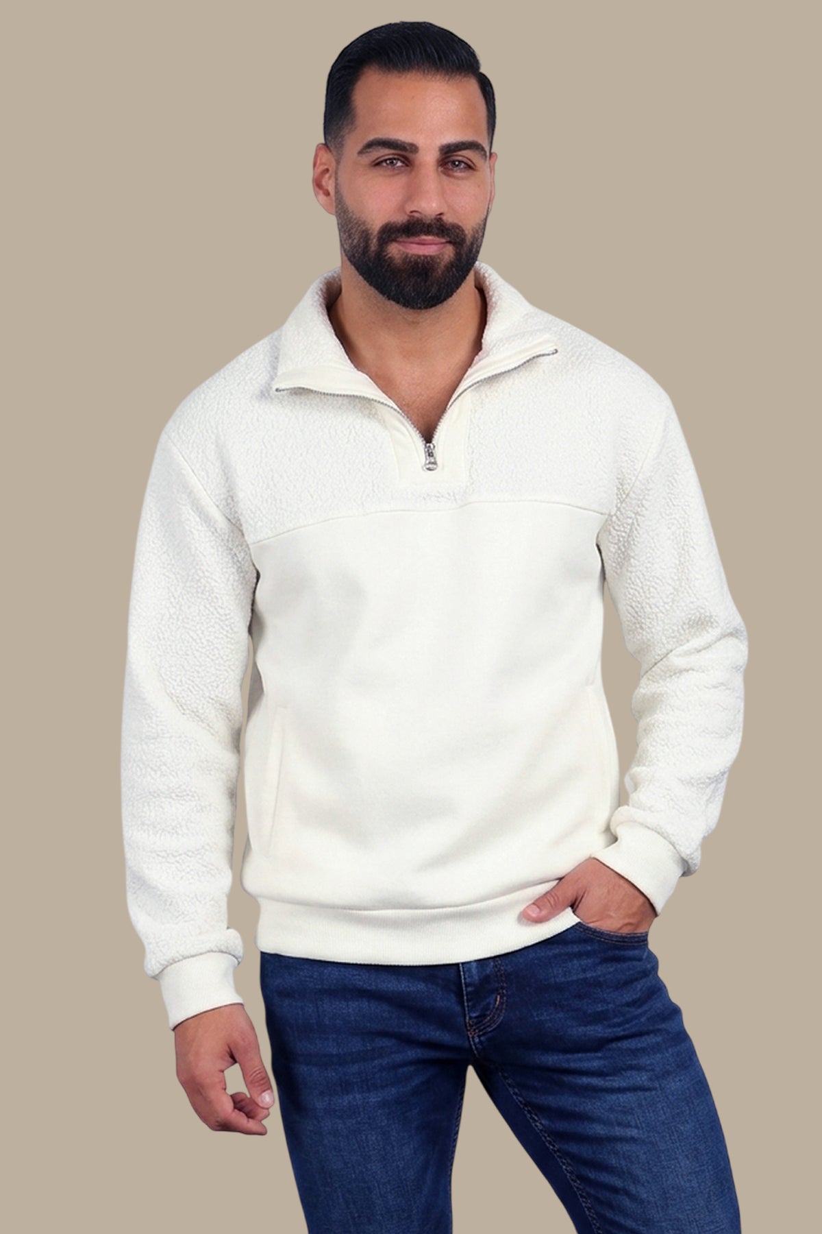 Half-Zip White Sweatshirt