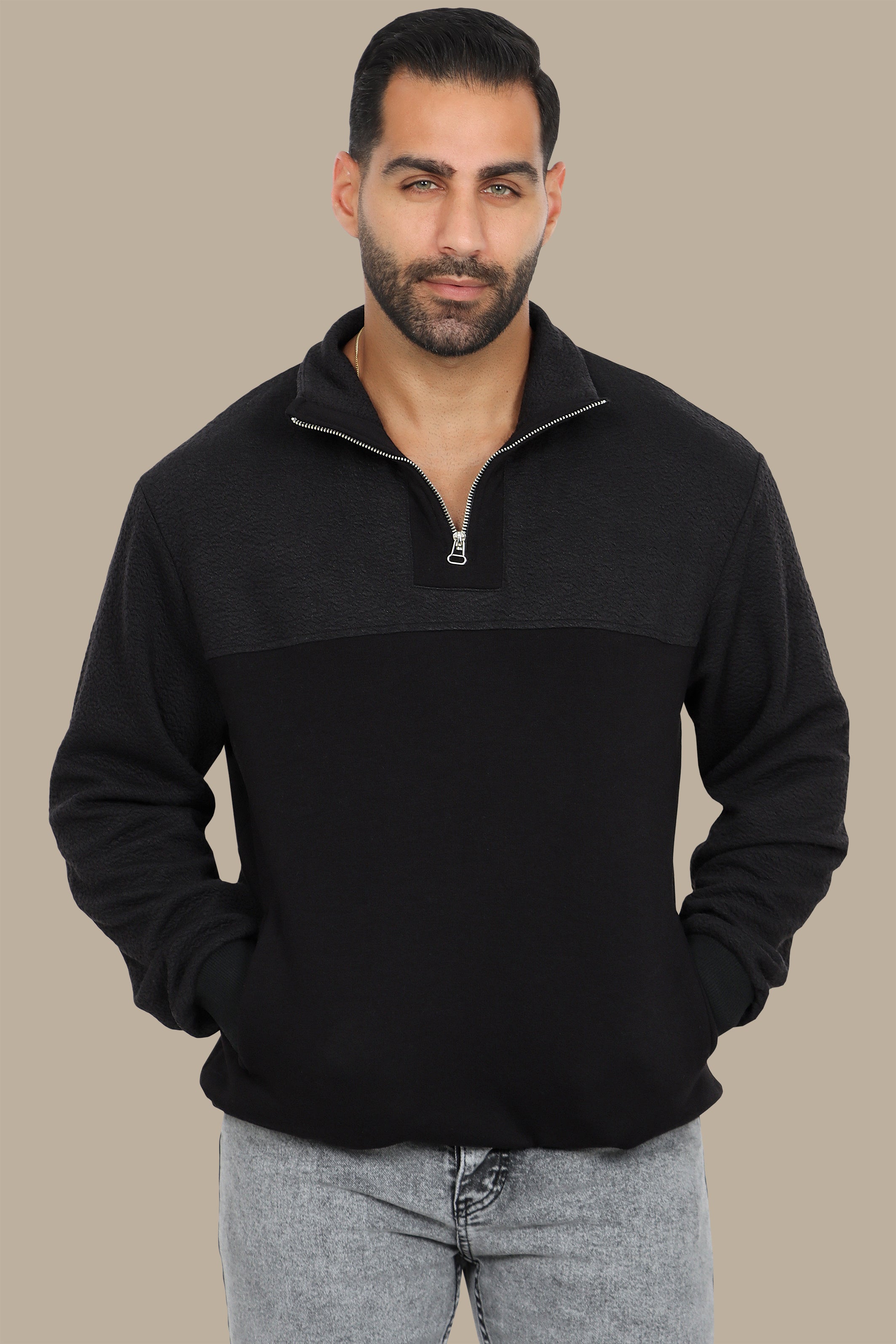 Black Half-Zipper Sweatshirt: Pattern Design