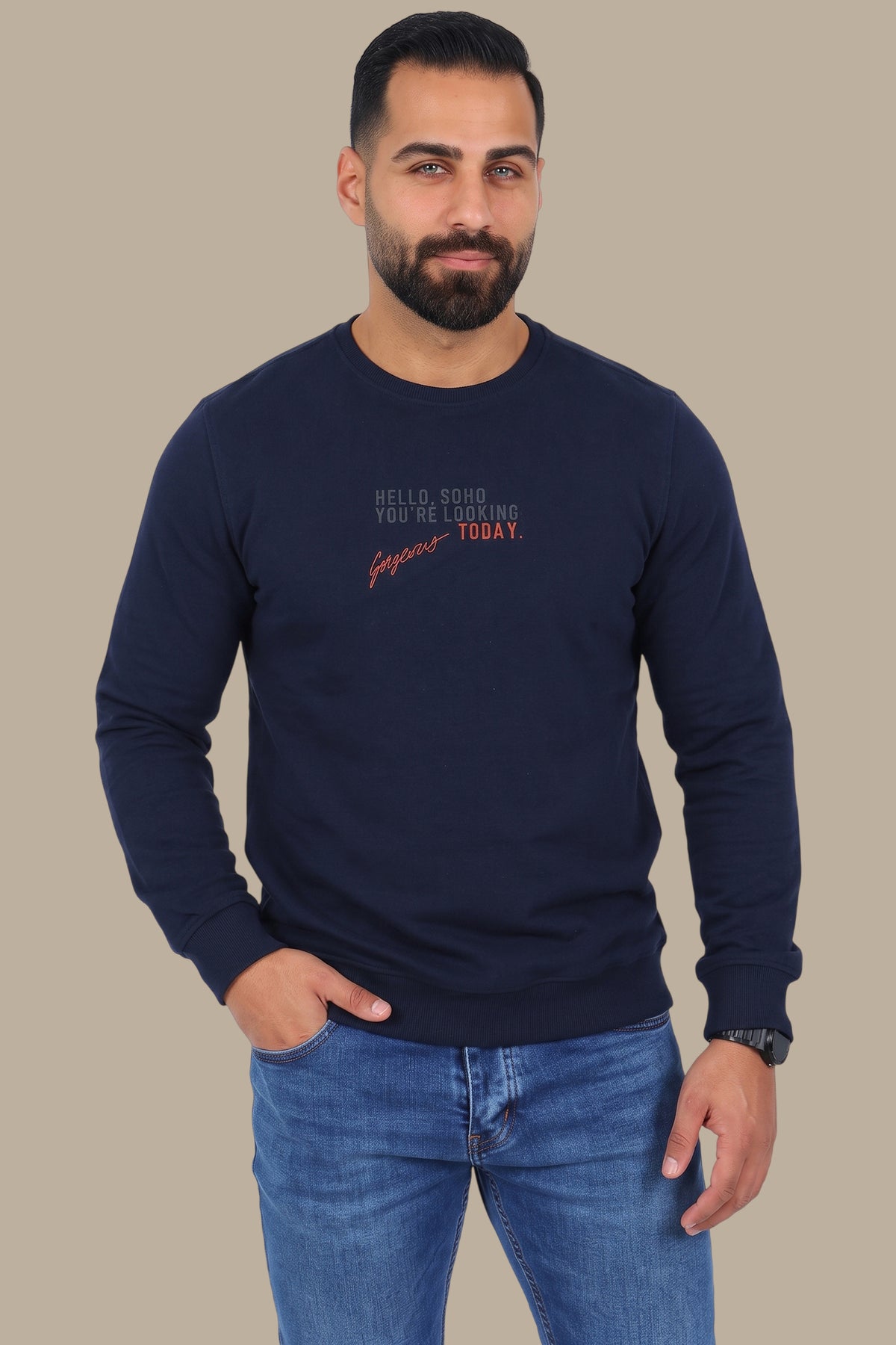 Urban Vibes: Round Neck Sweatshirt with SOHO Print