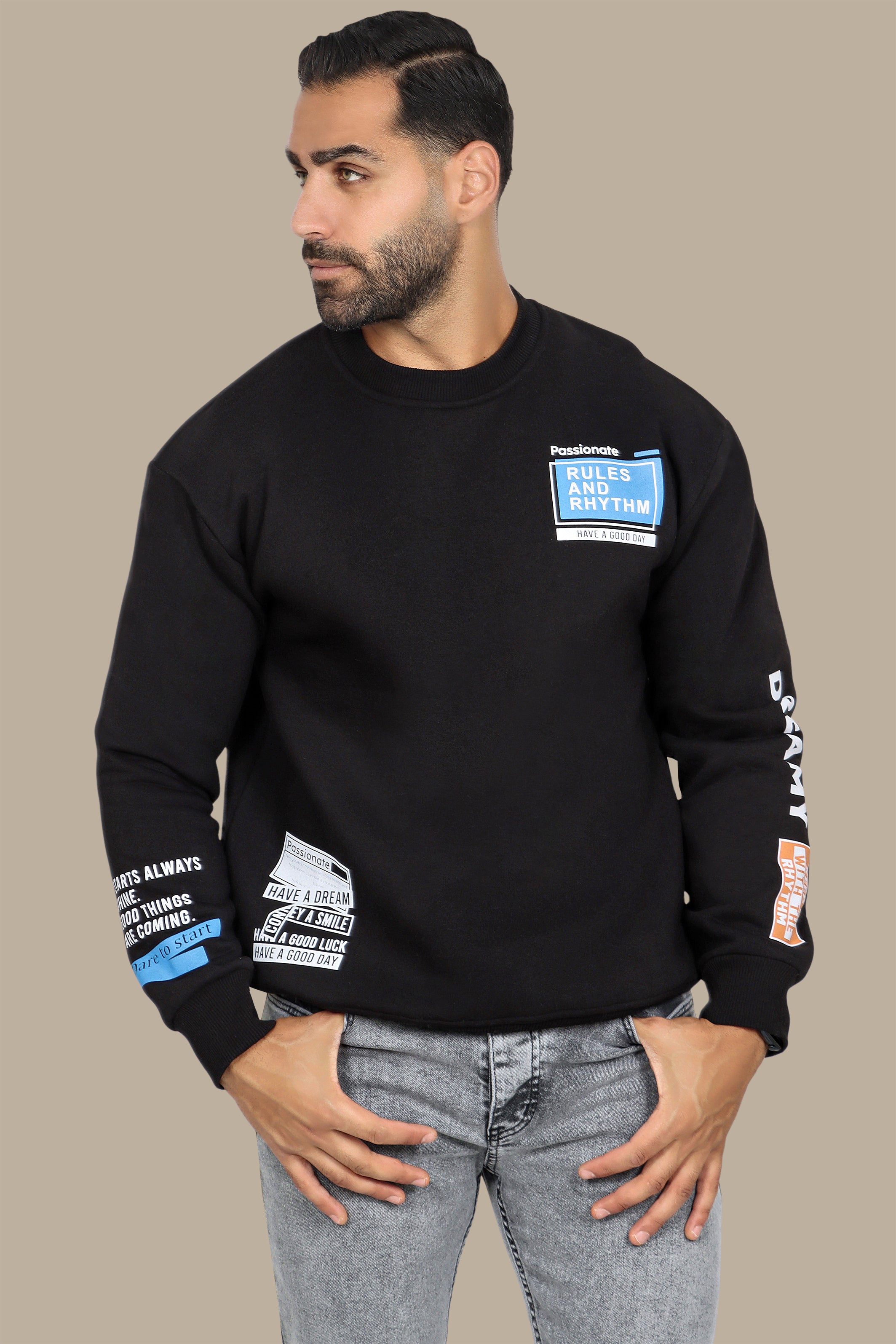 Square Quote Print Black Sweatshirt