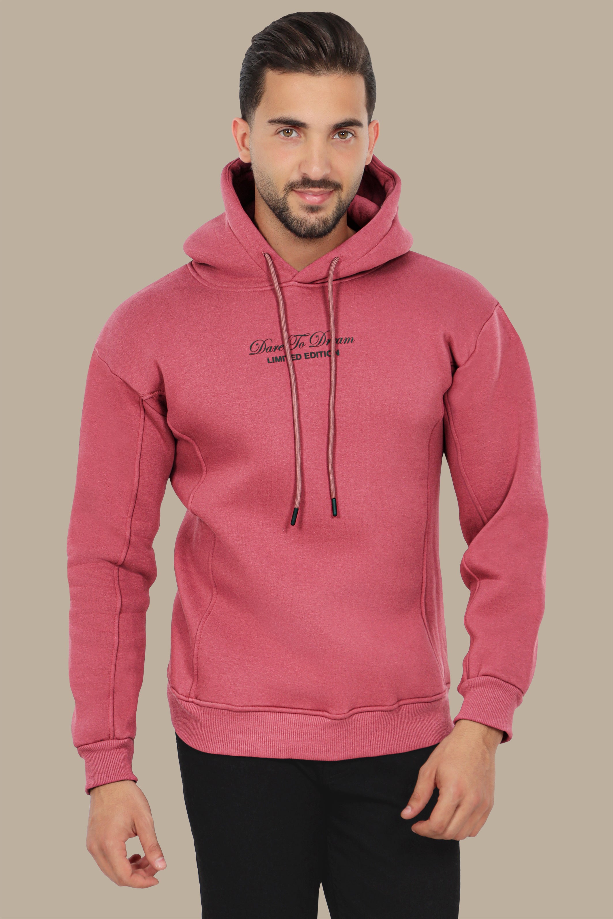 Dreamscape: Oversized Dark Pink Printed Hoodie