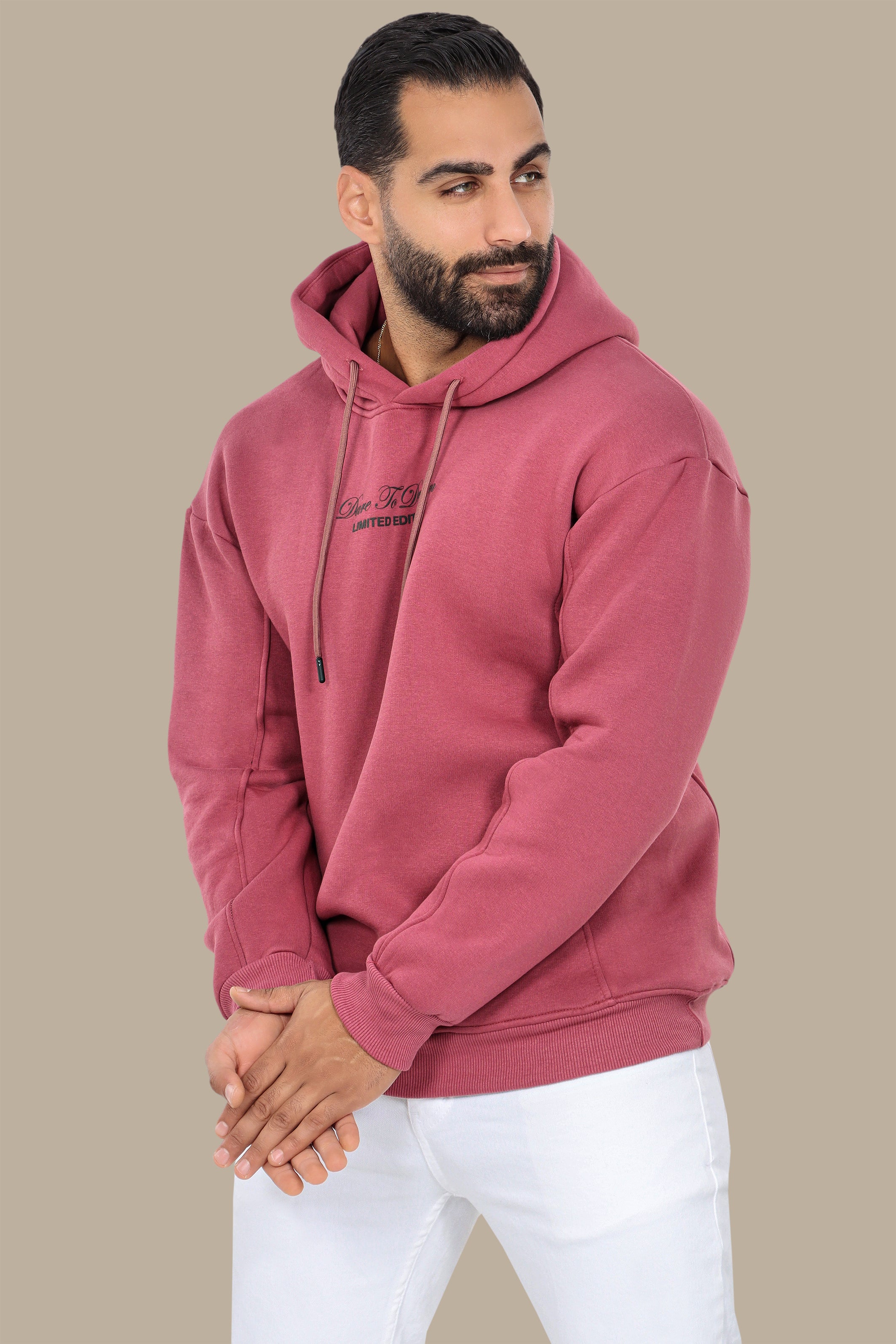 Dreamscape: Oversized Dark Pink Printed Hoodie