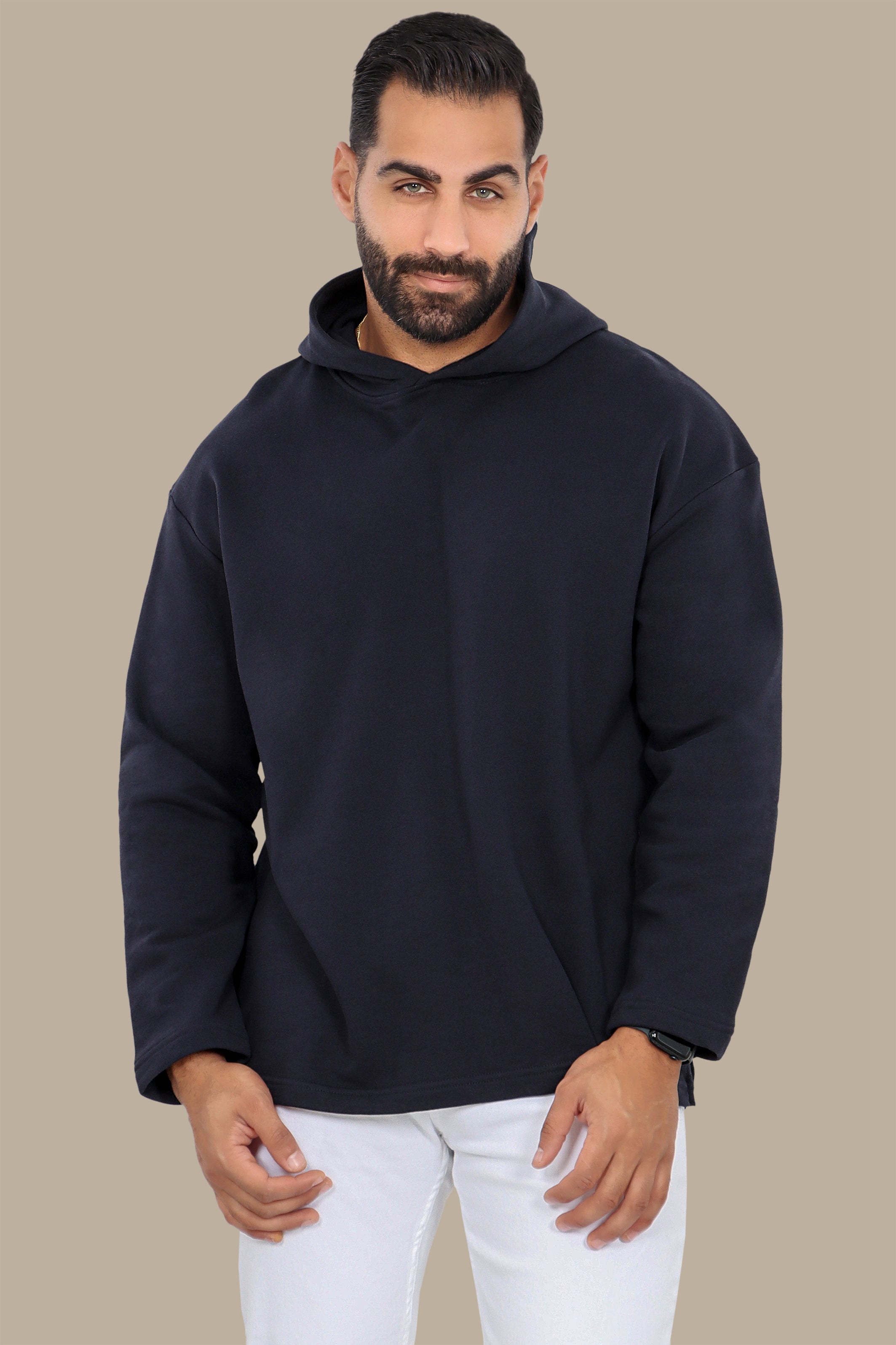 Plain Hooded Sweatshirt in Navy